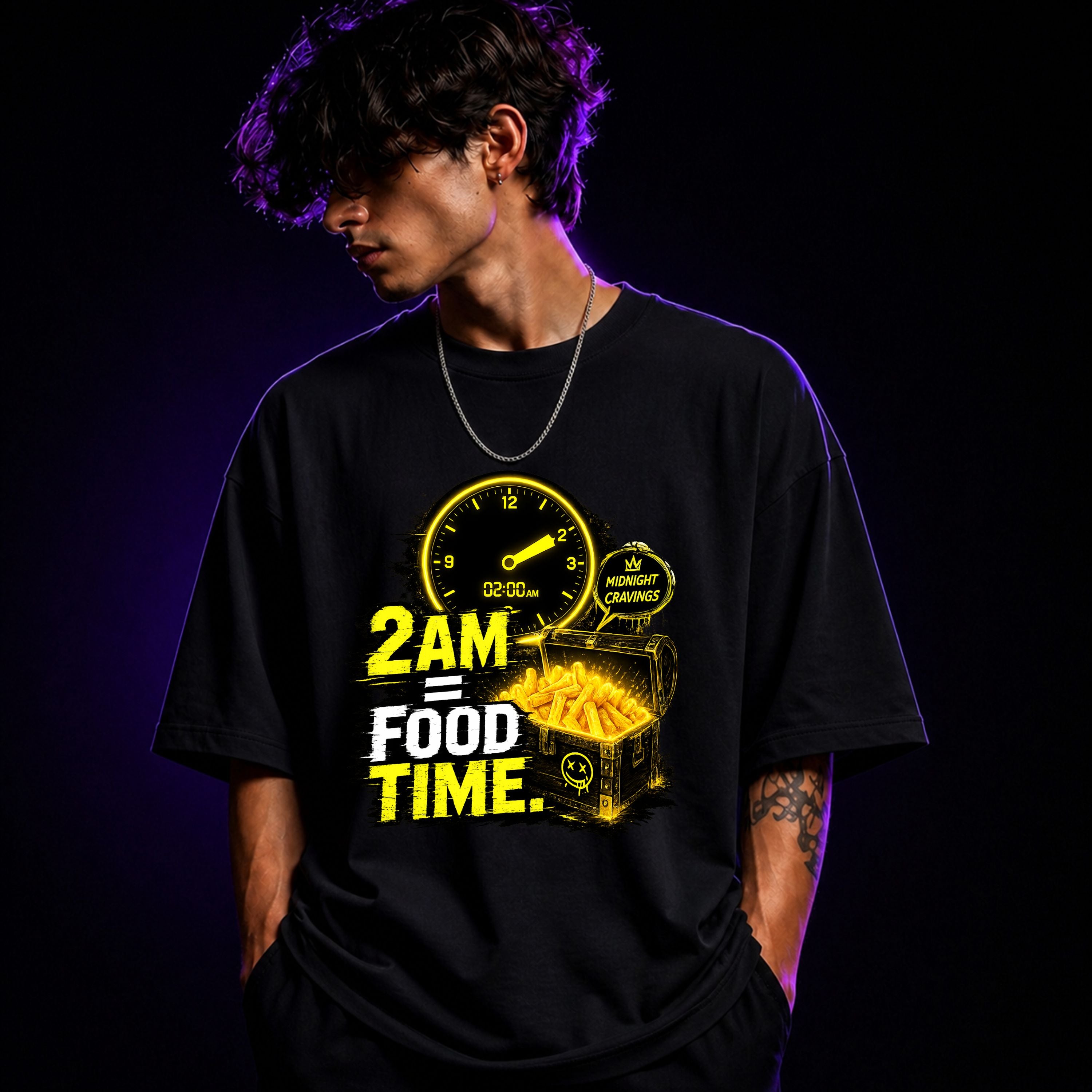 2 AM = Food Time Oversized Graphic T-Shirt – Cool Foodie Unisex Tee