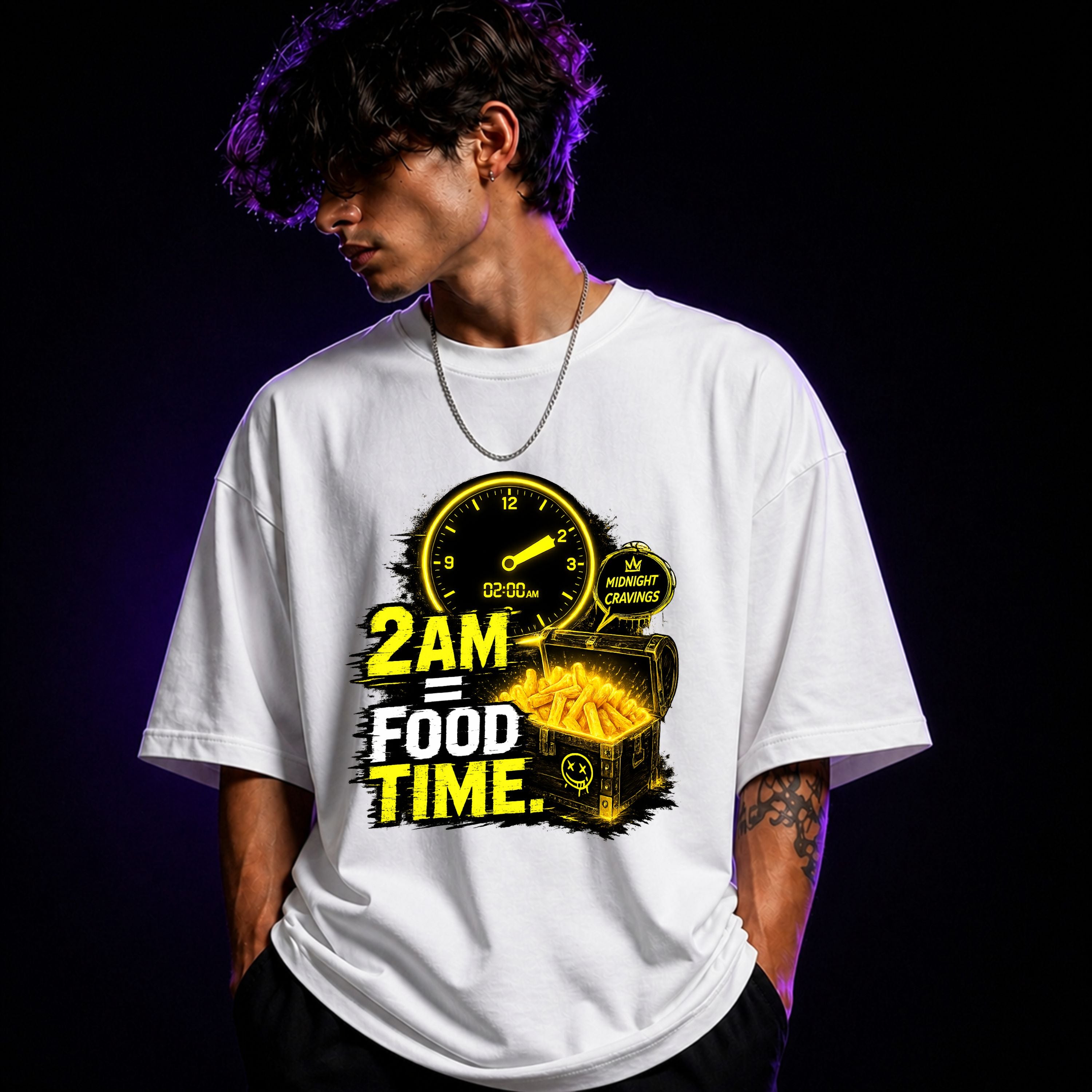2 AM = Food Time Oversized Graphic T-Shirt – Cool Foodie Unisex Tee
