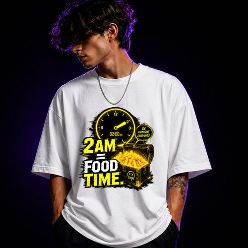 2 AM = Food Time Oversized Graphic T-Shirt – Cool Foodie Unisex Tee