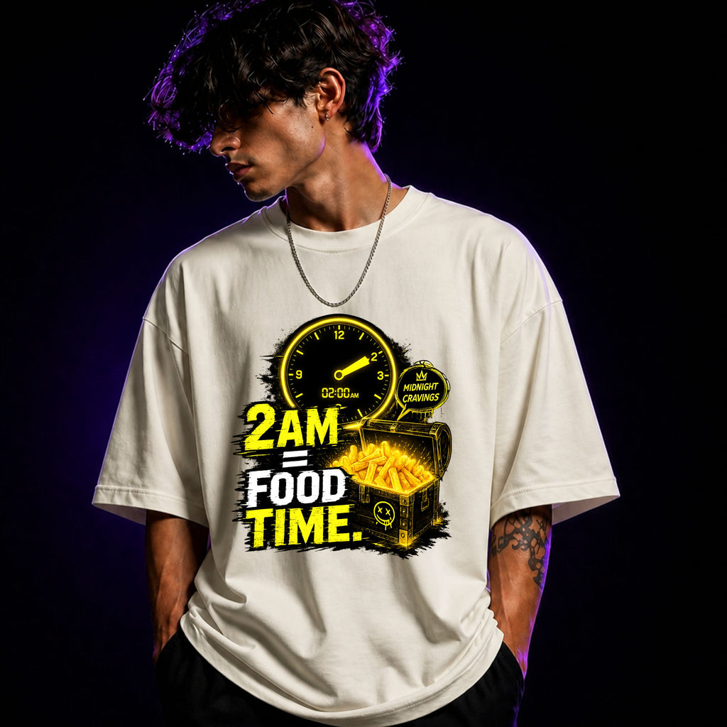 2 AM = Food Time Oversized Graphic T-Shirt – Cool Foodie Unisex Tee