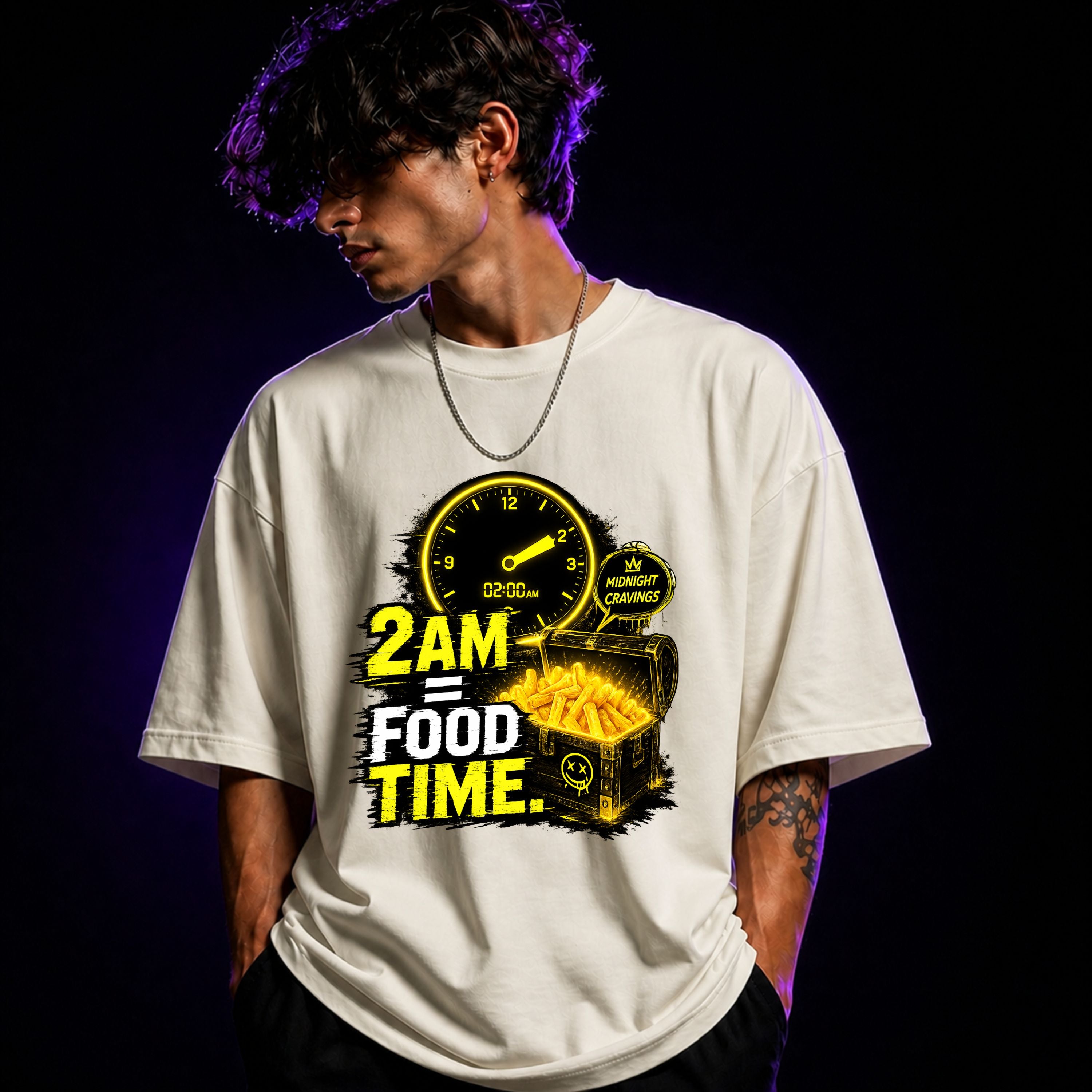 2 AM = Food Time Oversized Graphic T-Shirt – Cool Foodie Unisex Tee
