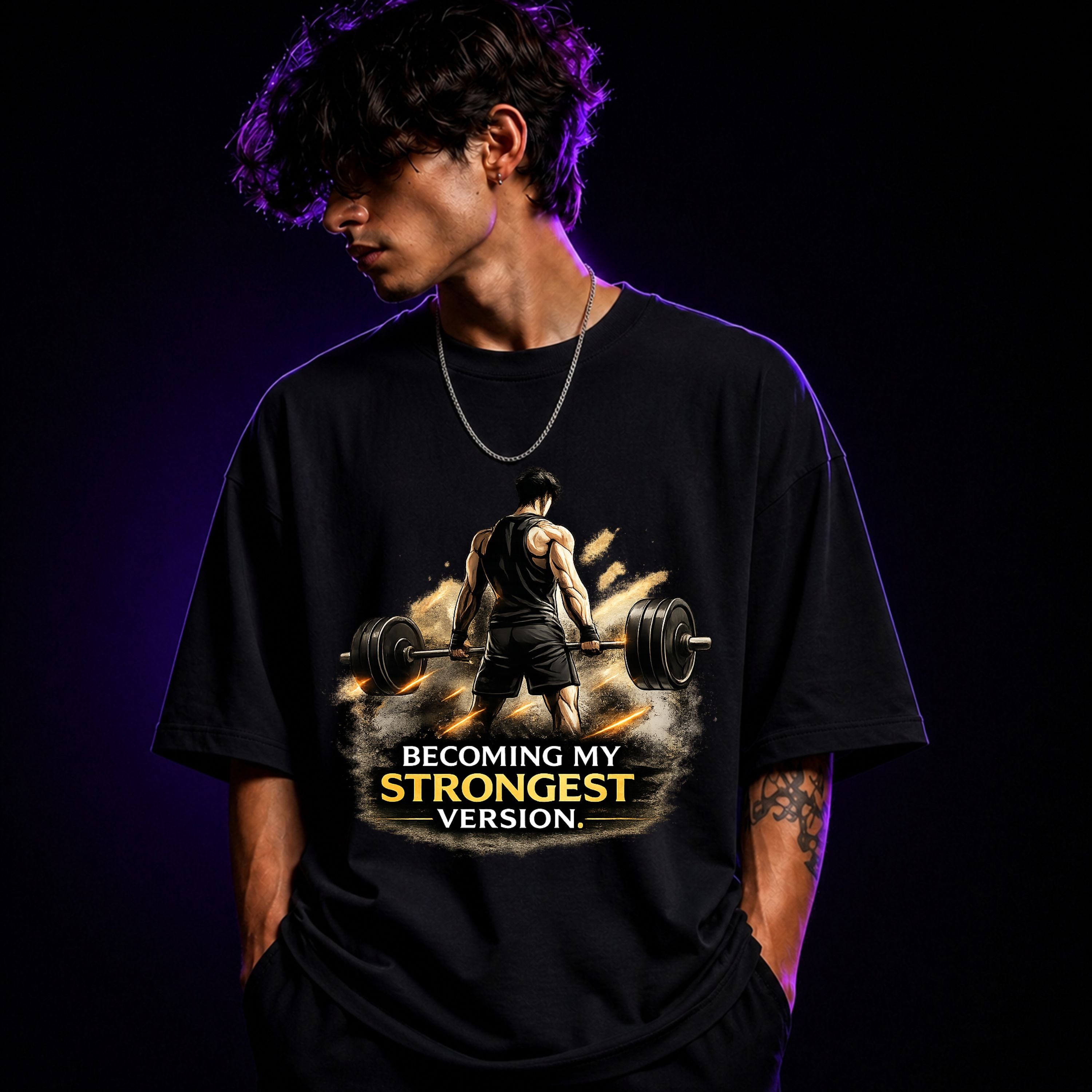 Becoming My Strongest Version Oversized Gym Graphic T-Shirt – Motivational Unisex Tee