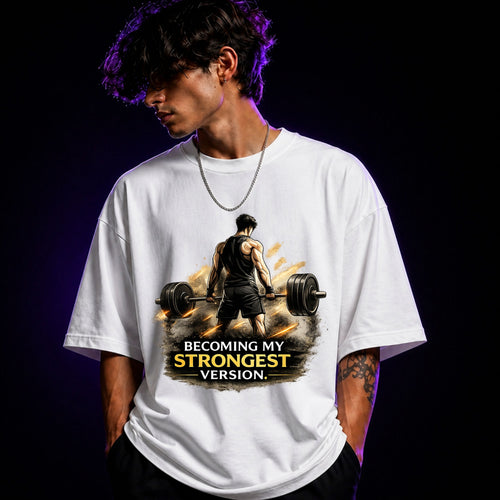 Becoming My Strongest Version Oversized Gym Graphic T-Shirt – Motivational Unisex Tee