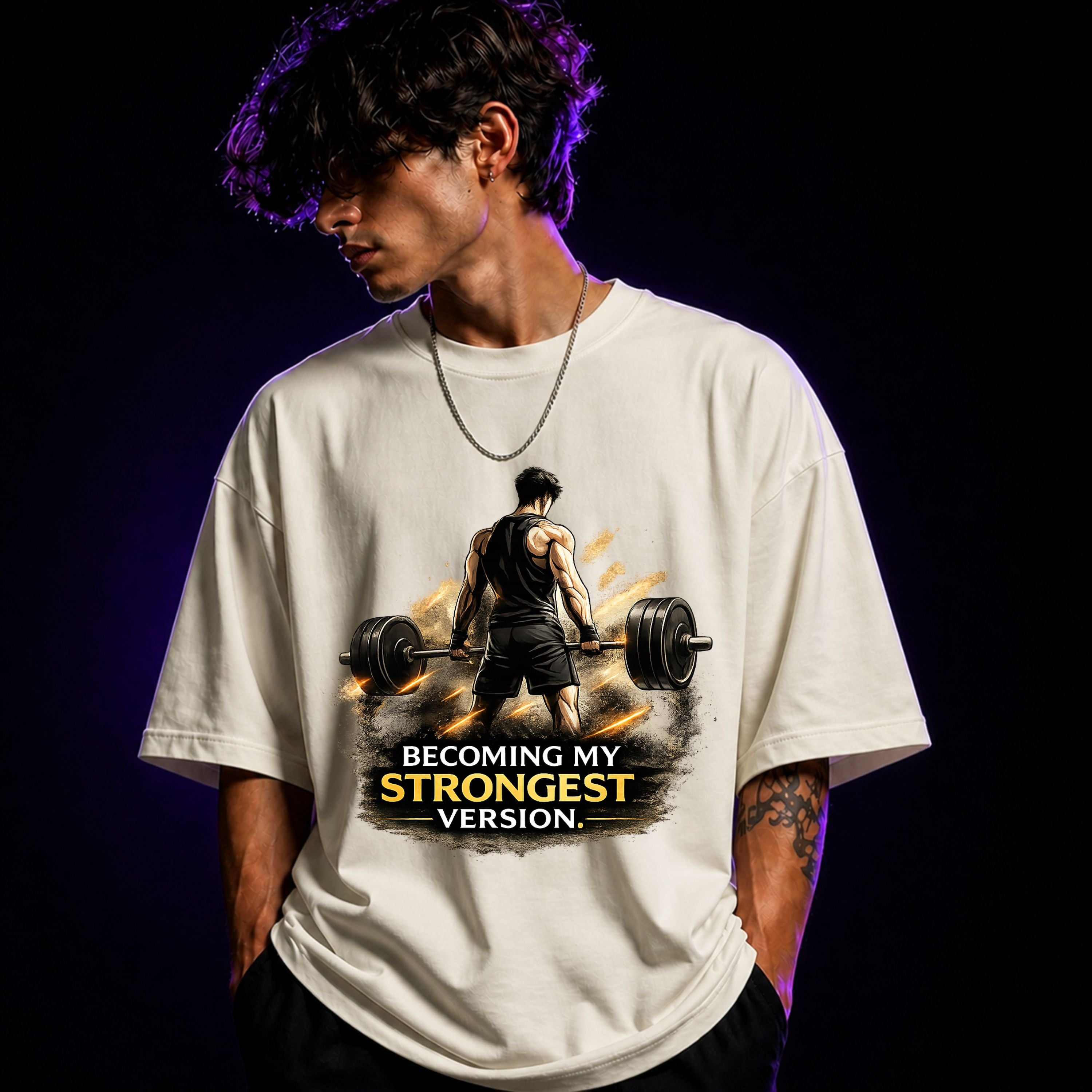 Becoming My Strongest Version Oversized Gym Graphic T-Shirt – Motivational Unisex Tee