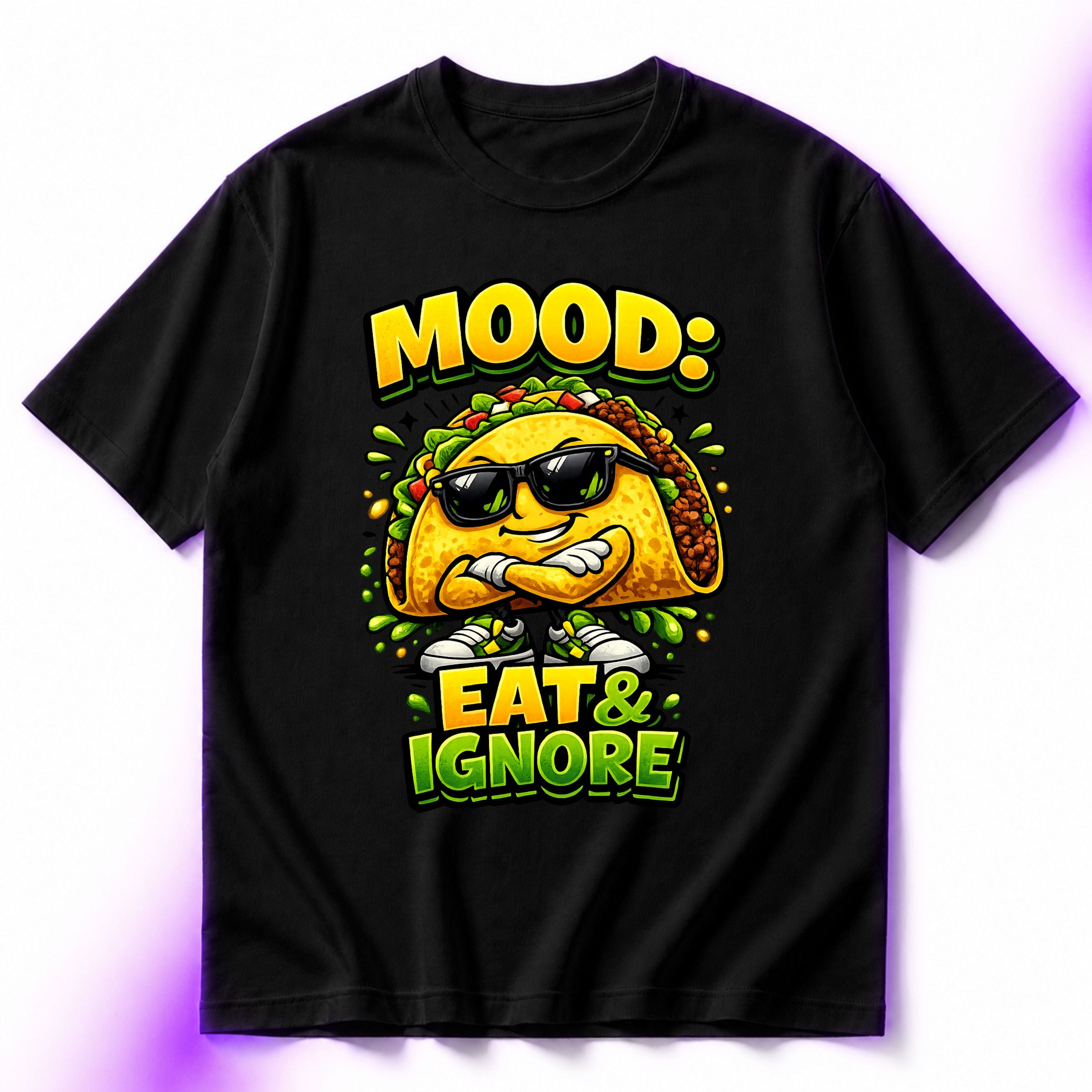 Mood: Eat & Ignore Oversized Graphic T-Shirt – Funny Foodie Unisex Terry Tee