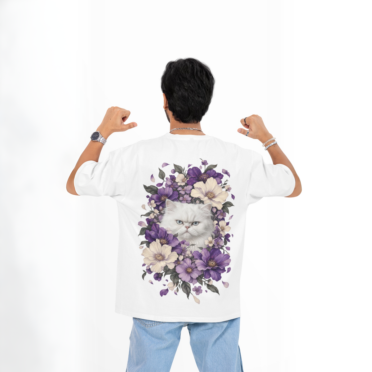 Bloom Cat Unisex Oversized Tee