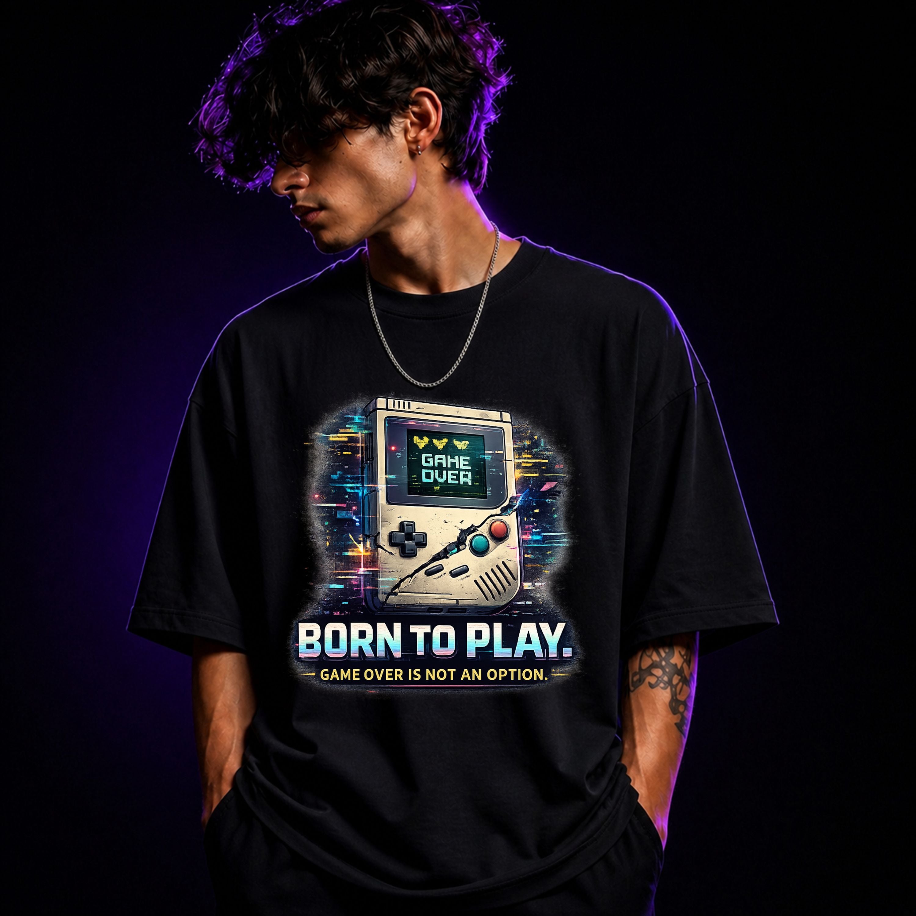 Born To Play Game Over Is Not An Option Oversized Gaming Graphic T-Shirt – Unisex Gamer Tee