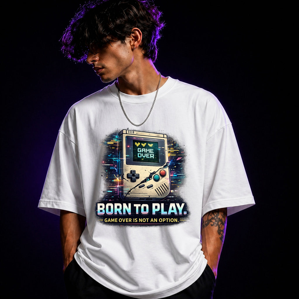 Born To Play Game Over Is Not An Option Oversized Gaming Graphic T-Shirt – Unisex Gamer Tee