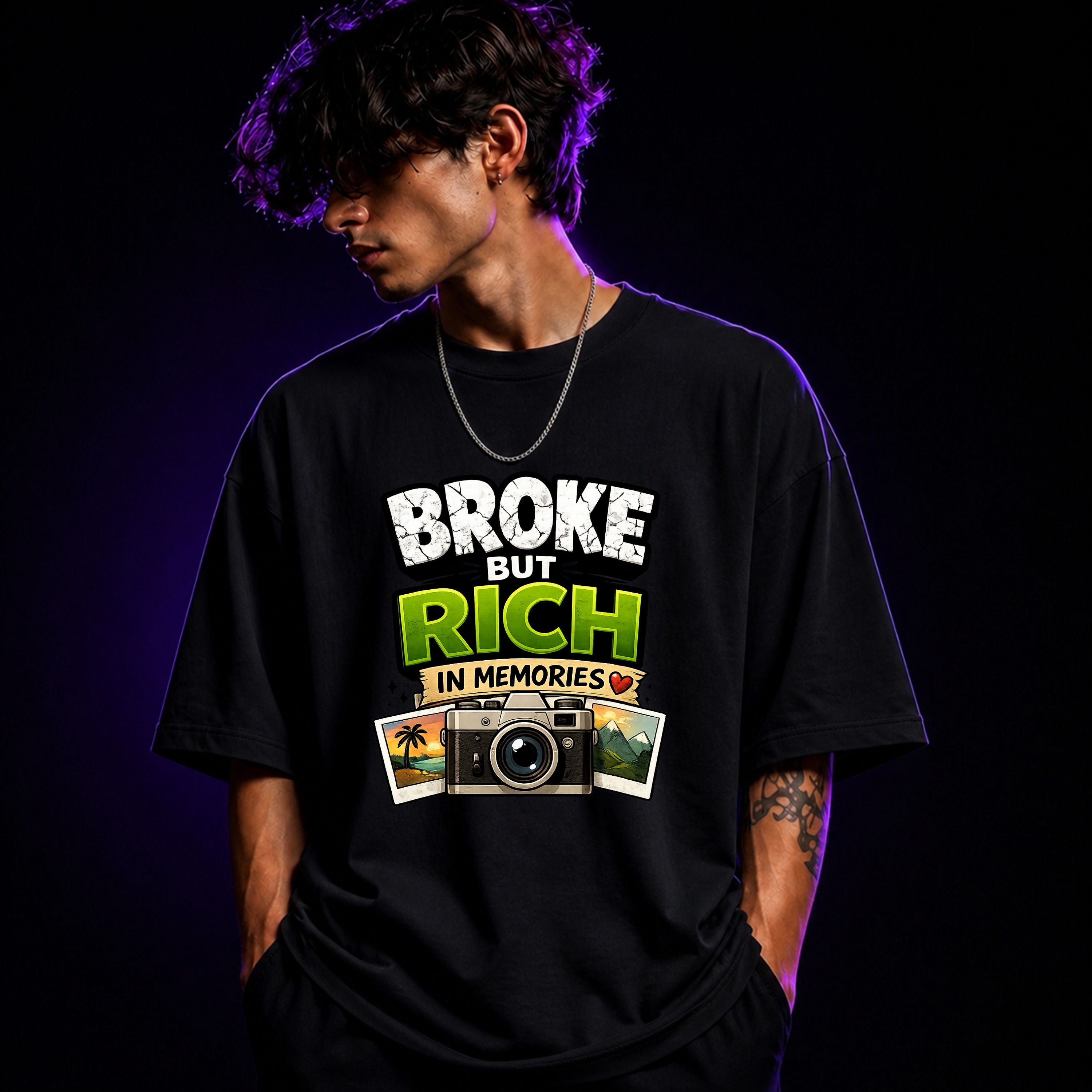 Broke But Rich In Memories Oversized Graphic T-Shirt – Aesthetic Unisex Tee