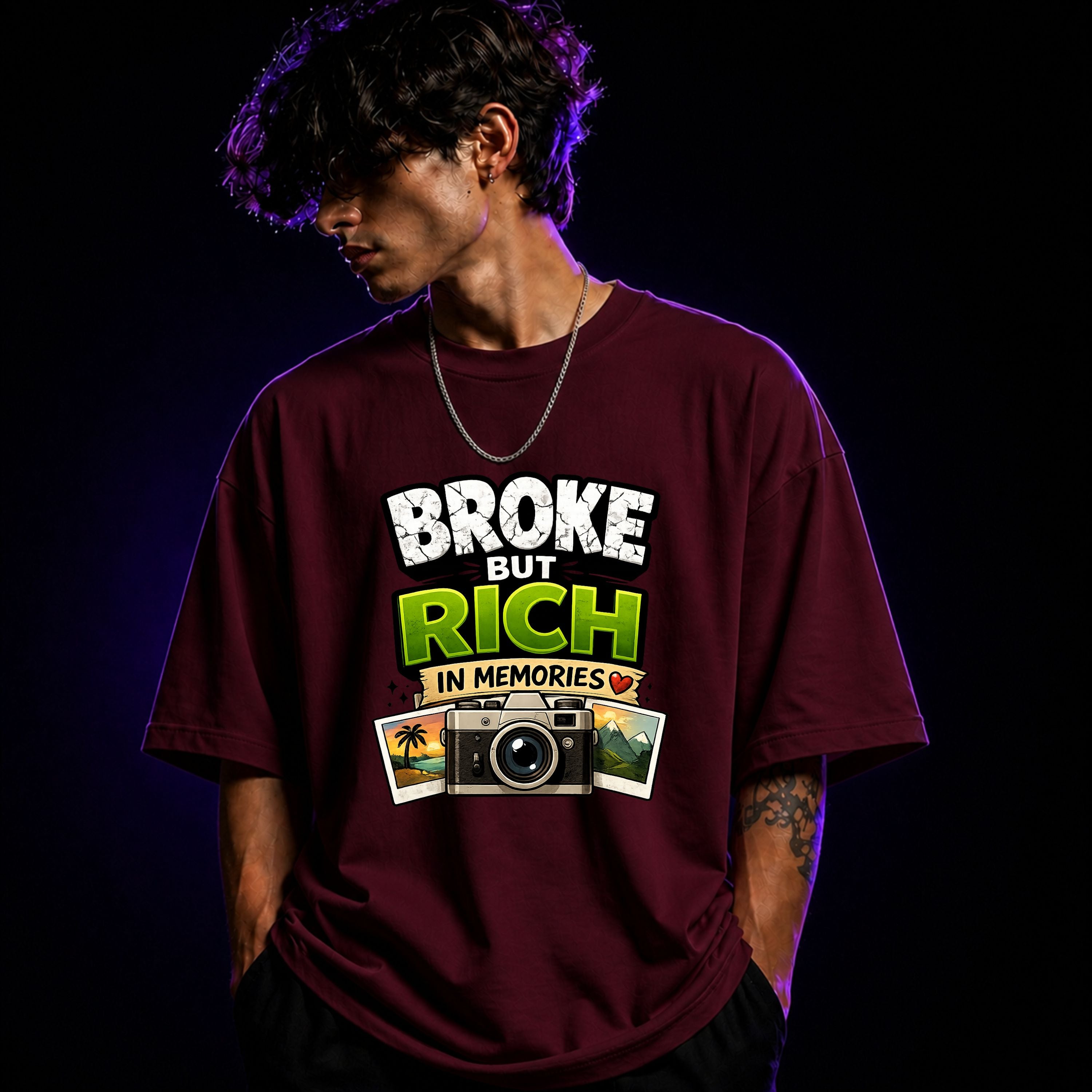 Broke But Rich In Memories Oversized Graphic T-Shirt – Aesthetic Unisex Tee