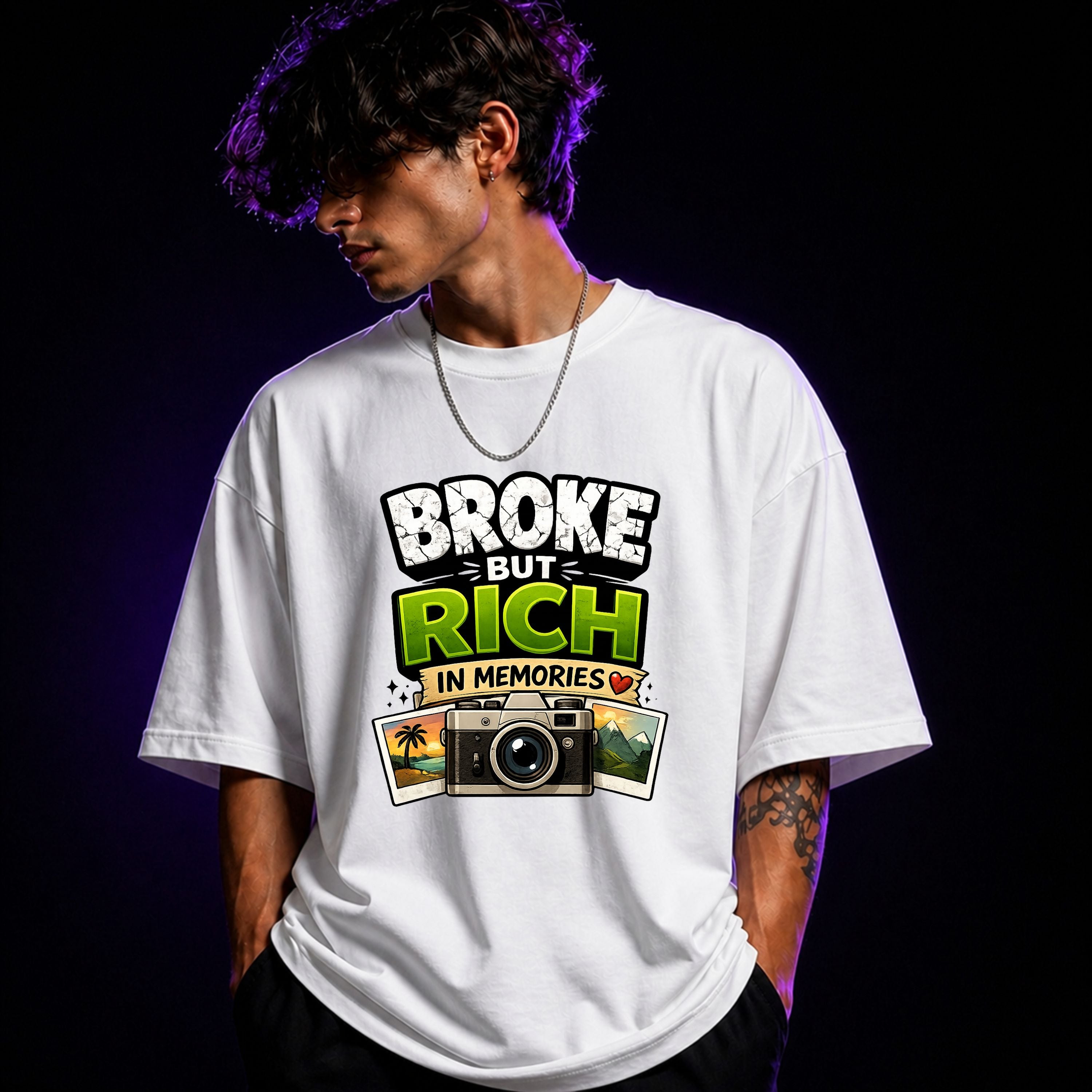 Broke But Rich In Memories Oversized Graphic T-Shirt – Aesthetic Unisex Tee