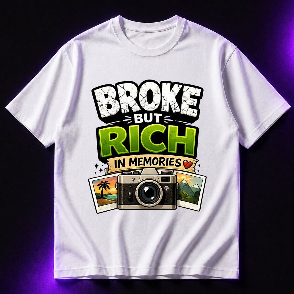 Broke But Rich In Memories Oversized Graphic T-Shirt – Aesthetic Unisex Tee