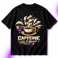 Caffeine Hits Different Oversized Graphic T-Shirt – Coffee Lover Unisex Tee