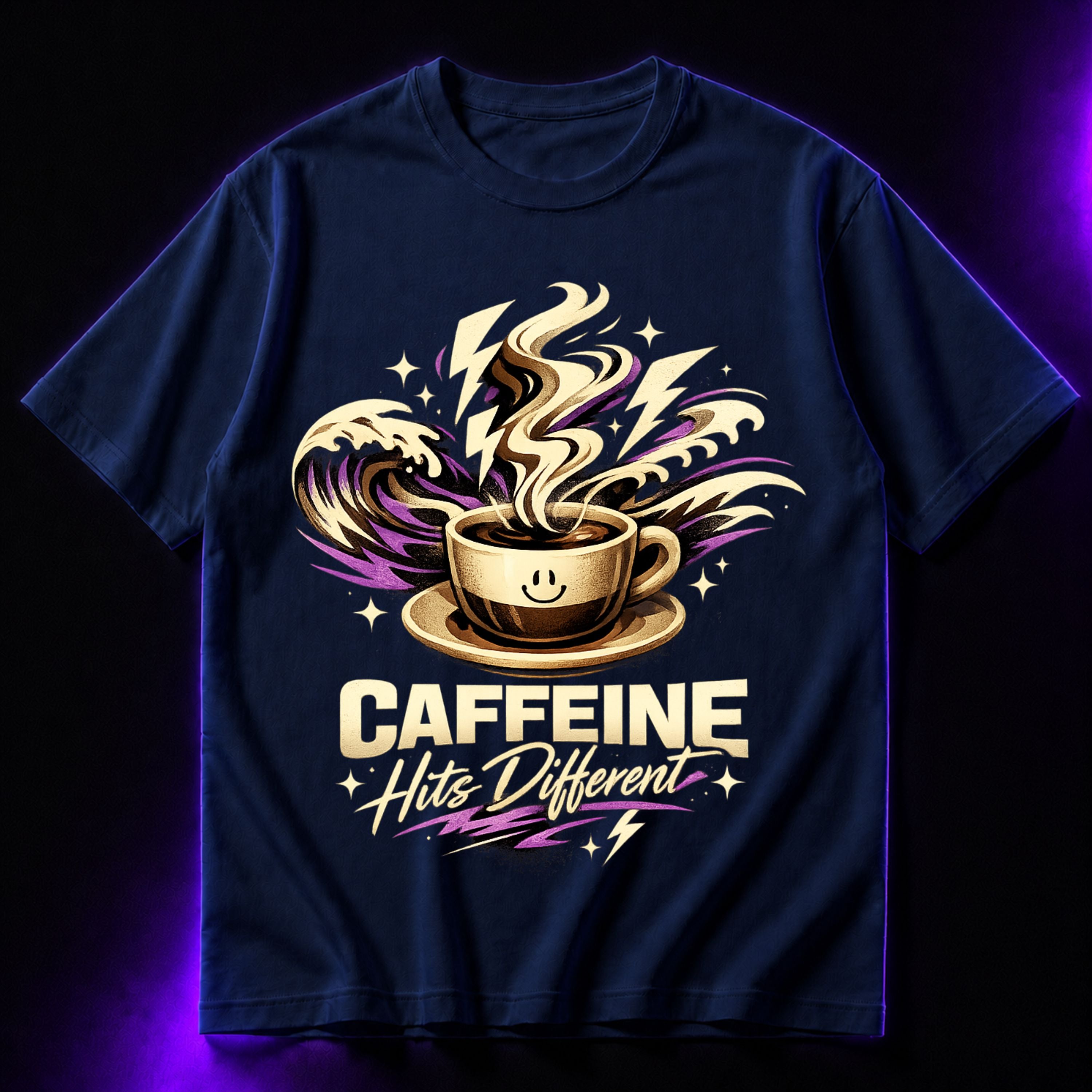 Caffeine Hits Different Oversized Graphic T-Shirt – Coffee Lover Unisex Tee
