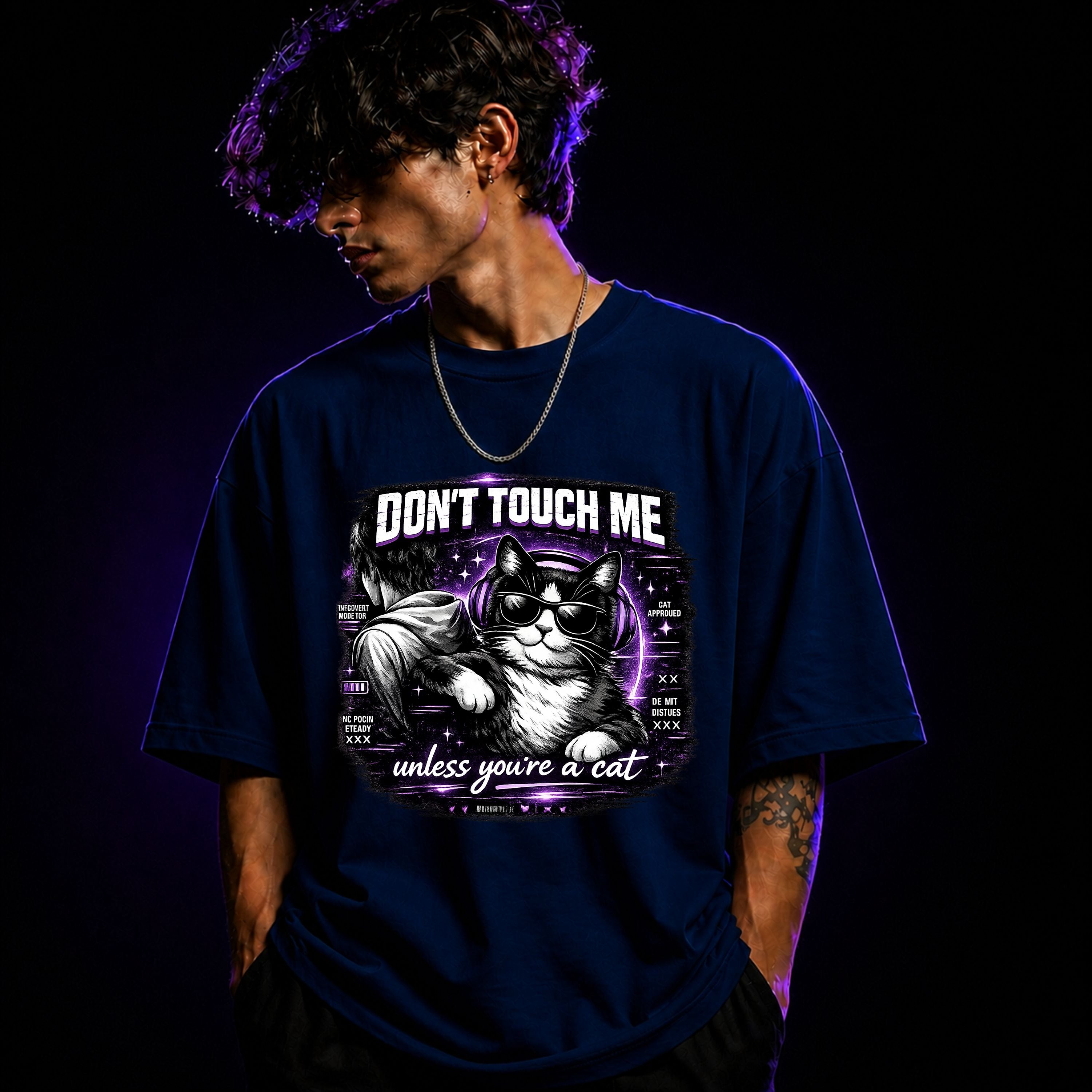 Don’t Touch Me Unless You’re a Cat Oversized Graphic T-Shirt – Attitude Cat Lover Unisex Tee