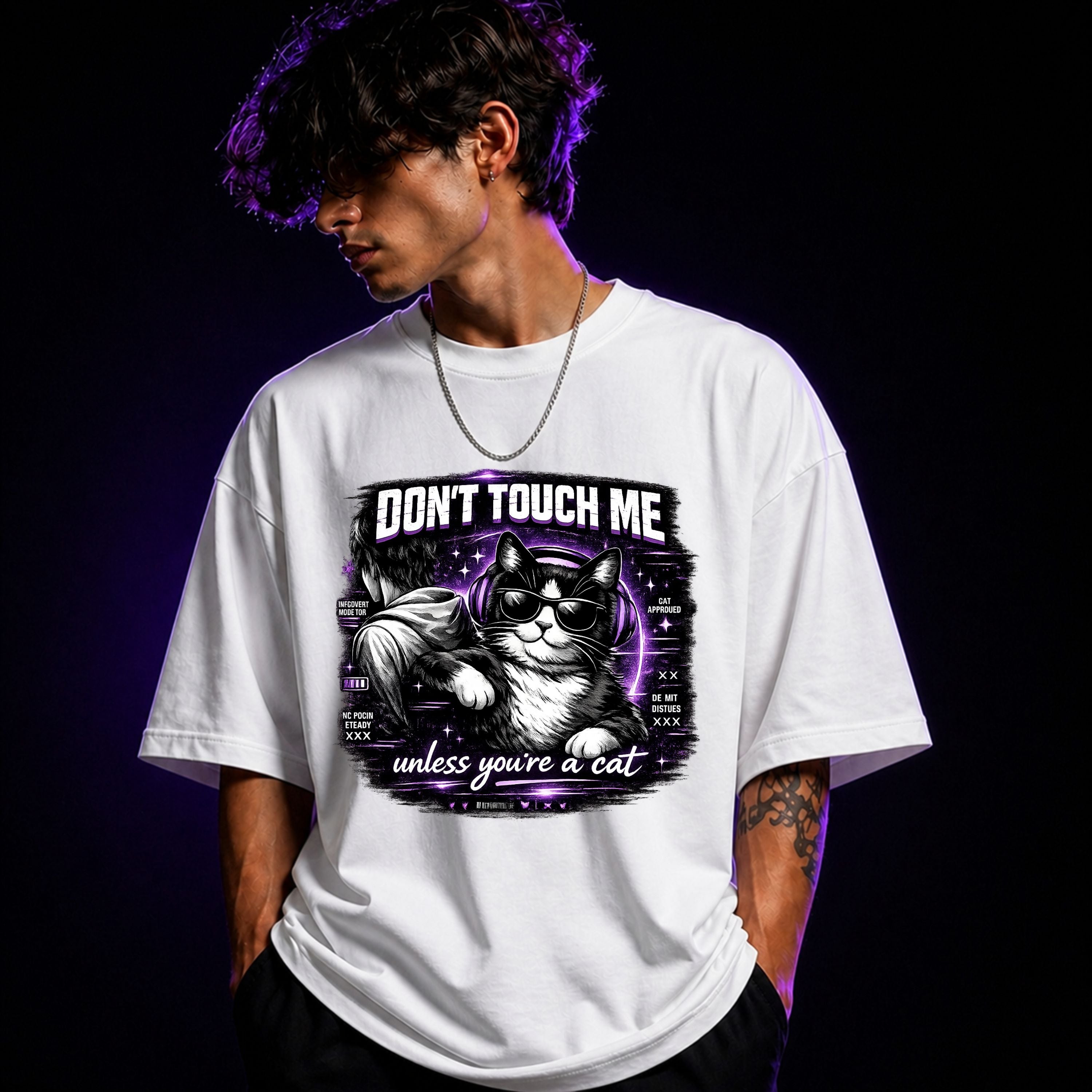 Don’t Touch Me Unless You’re a Cat Oversized Graphic T-Shirt – Attitude Cat Lover Unisex Tee
