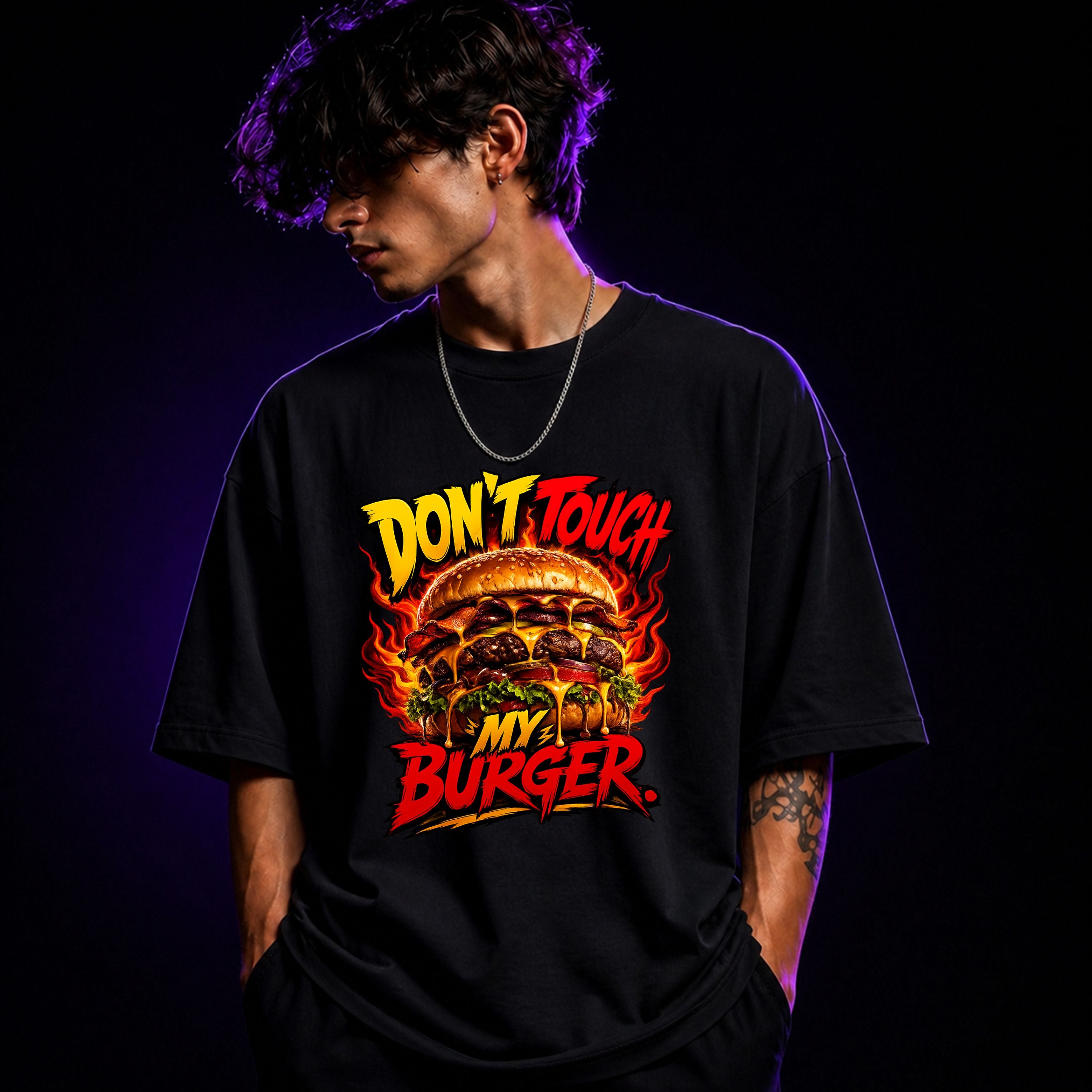Don’t Touch My Burger Oversized Graphic T-Shirt – Funny Foodie Unisex Tee
