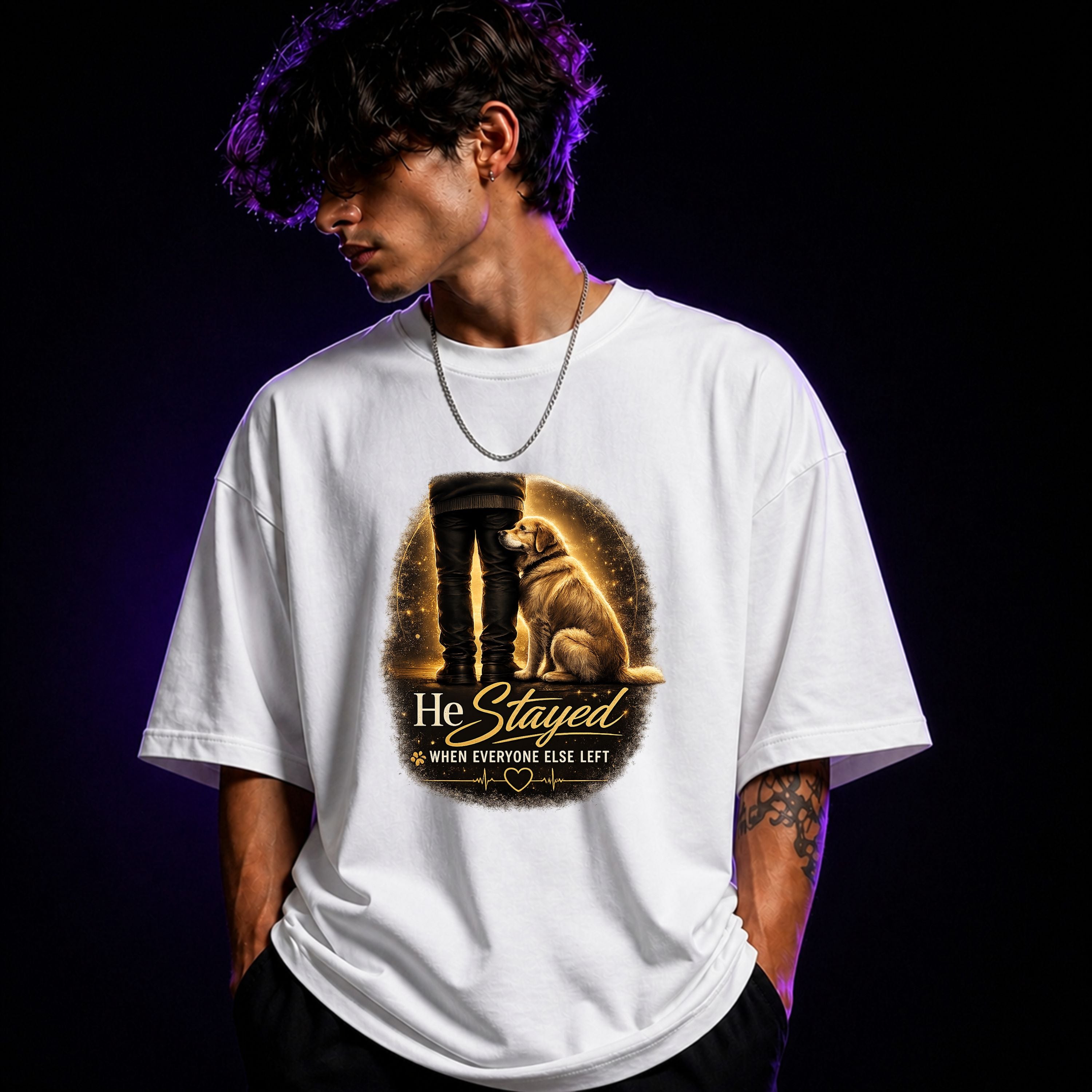 He Stayed When Everyone Else Left Oversized Graphic T-Shirt – Dog Lover Unisex Tee