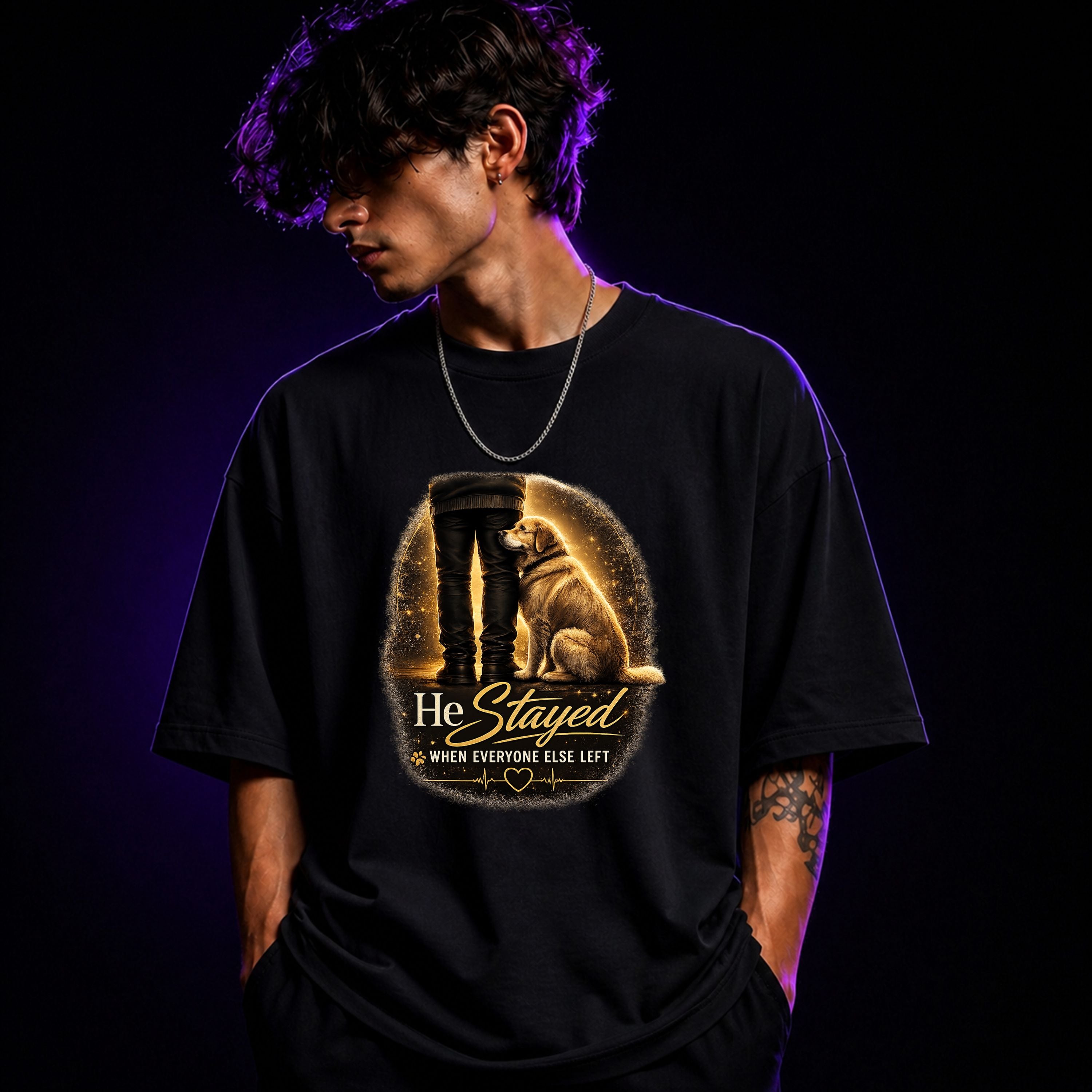 He Stayed When Everyone Else Left Oversized Graphic T-Shirt – Dog Lover Unisex Tee