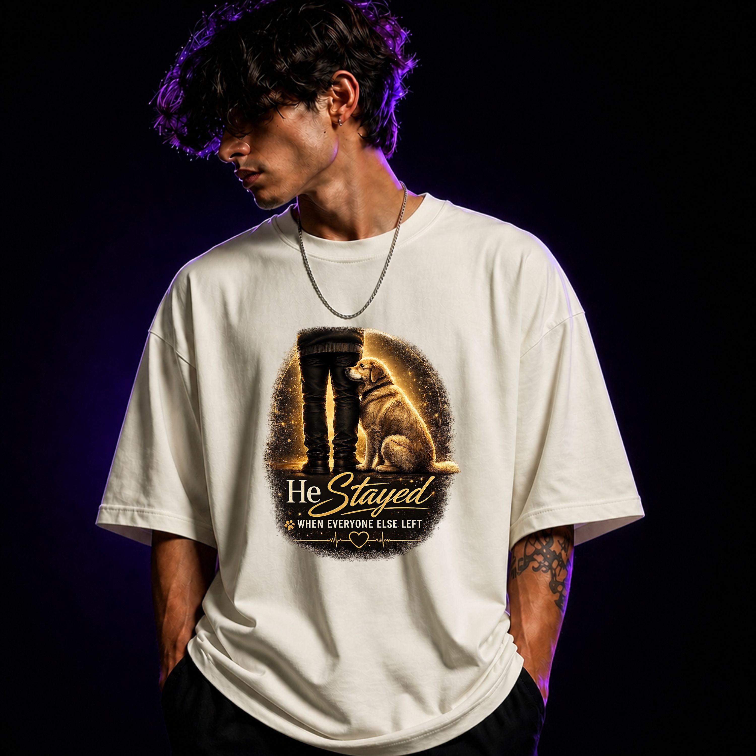 He Stayed When Everyone Else Left Oversized Graphic T-Shirt – Dog Lover Unisex Tee