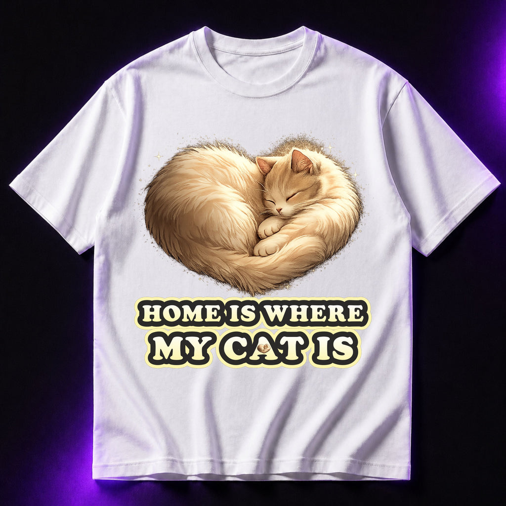 Home Is Where My Cat Is Oversized Graphic T-Shirt – Cat Lover Unisex Tee