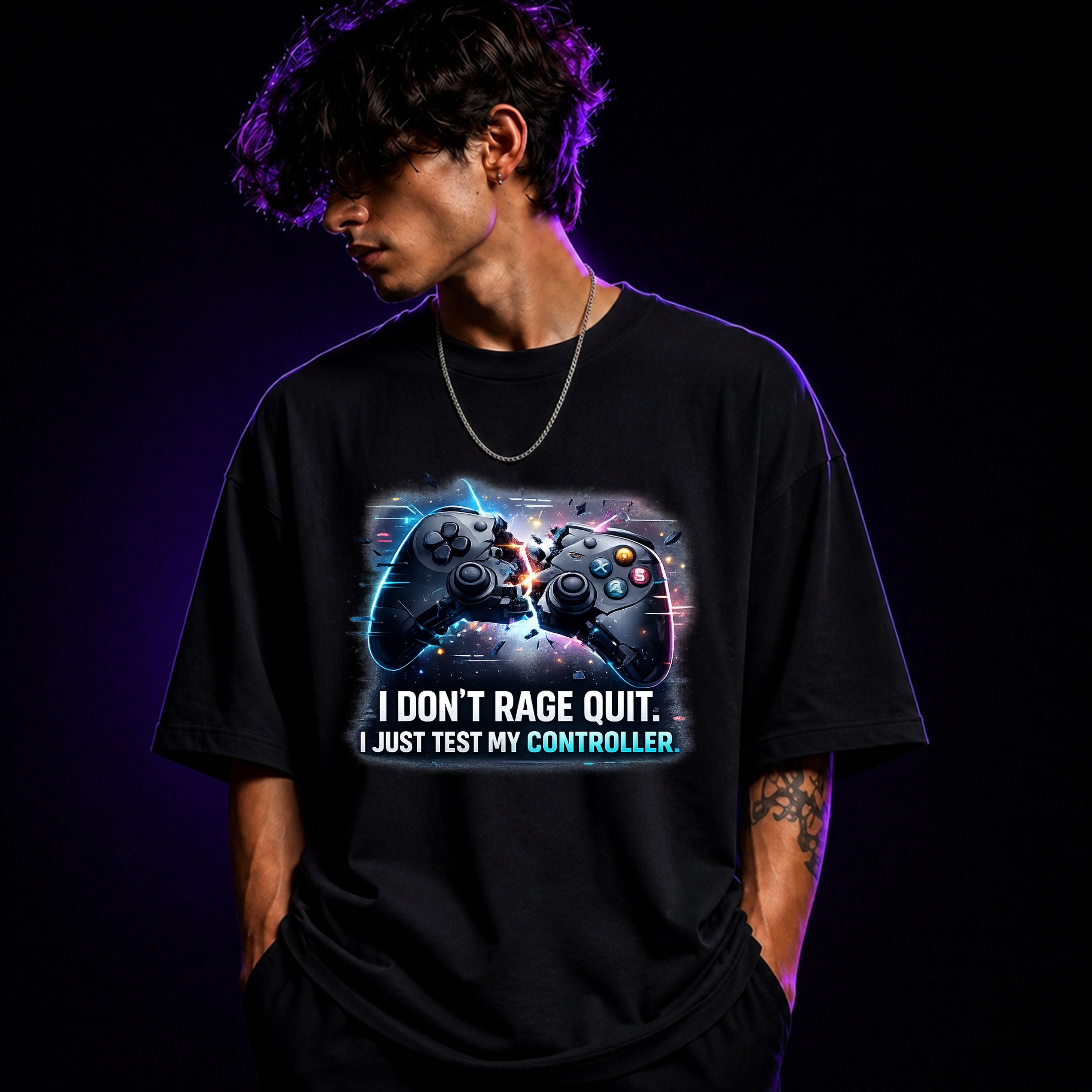 I Don’t Rage Quit I Just Test My Controller Oversized Gaming Graphic T-Shirt – Funny Gamer Tee