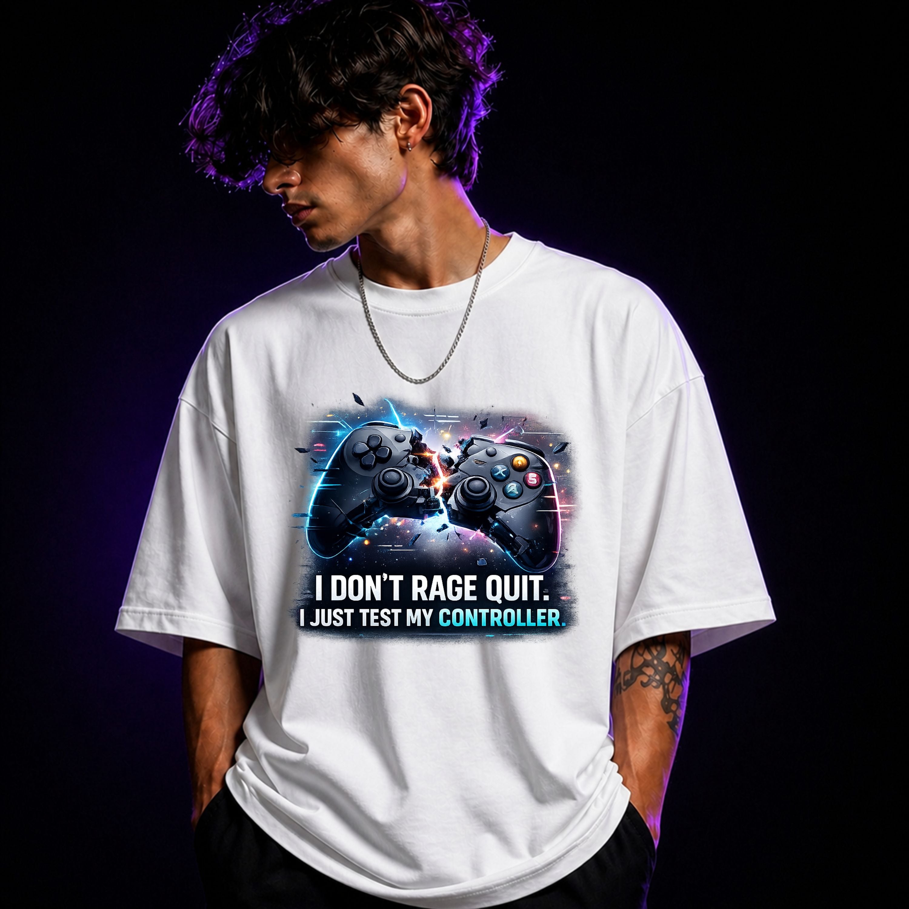 I Don’t Rage Quit I Just Test My Controller Oversized Gaming Graphic T-Shirt – Funny Gamer Tee