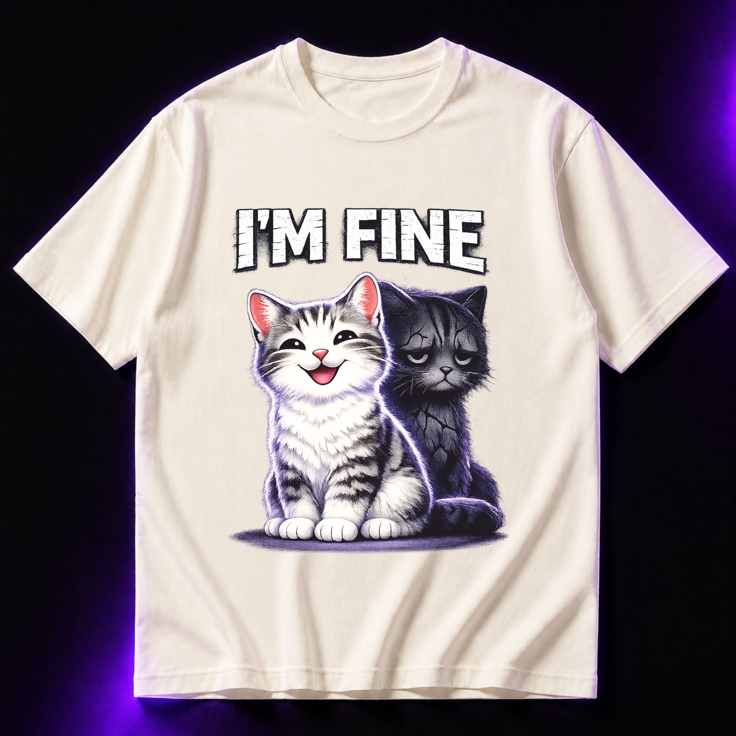 I’m Fine ( Sad Cat ) Oversized Graphic T-Shirt –  Cat Lover Unisex Tee