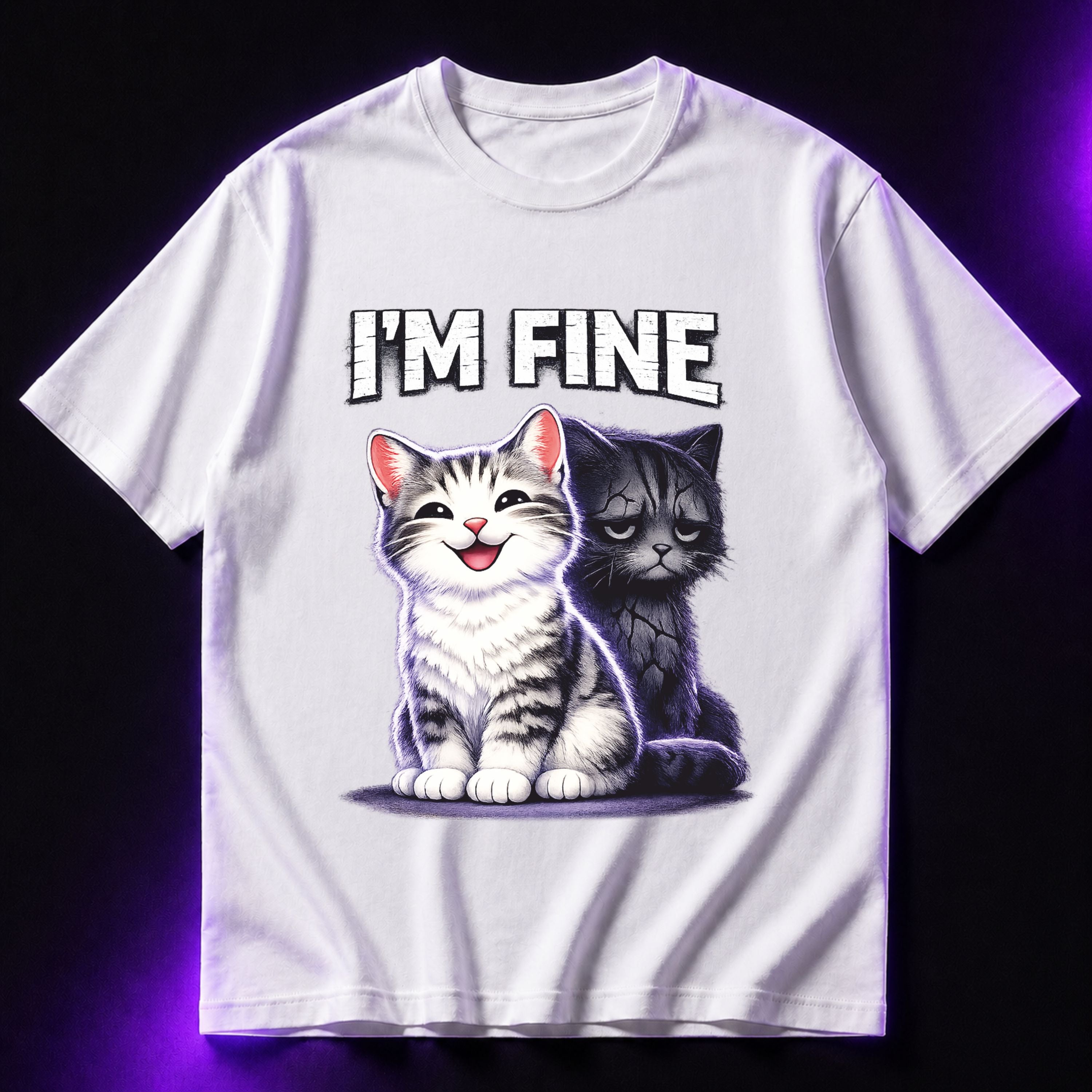 I’m Fine ( Sad Cat ) Oversized Graphic T-Shirt –  Cat Lover Unisex Tee