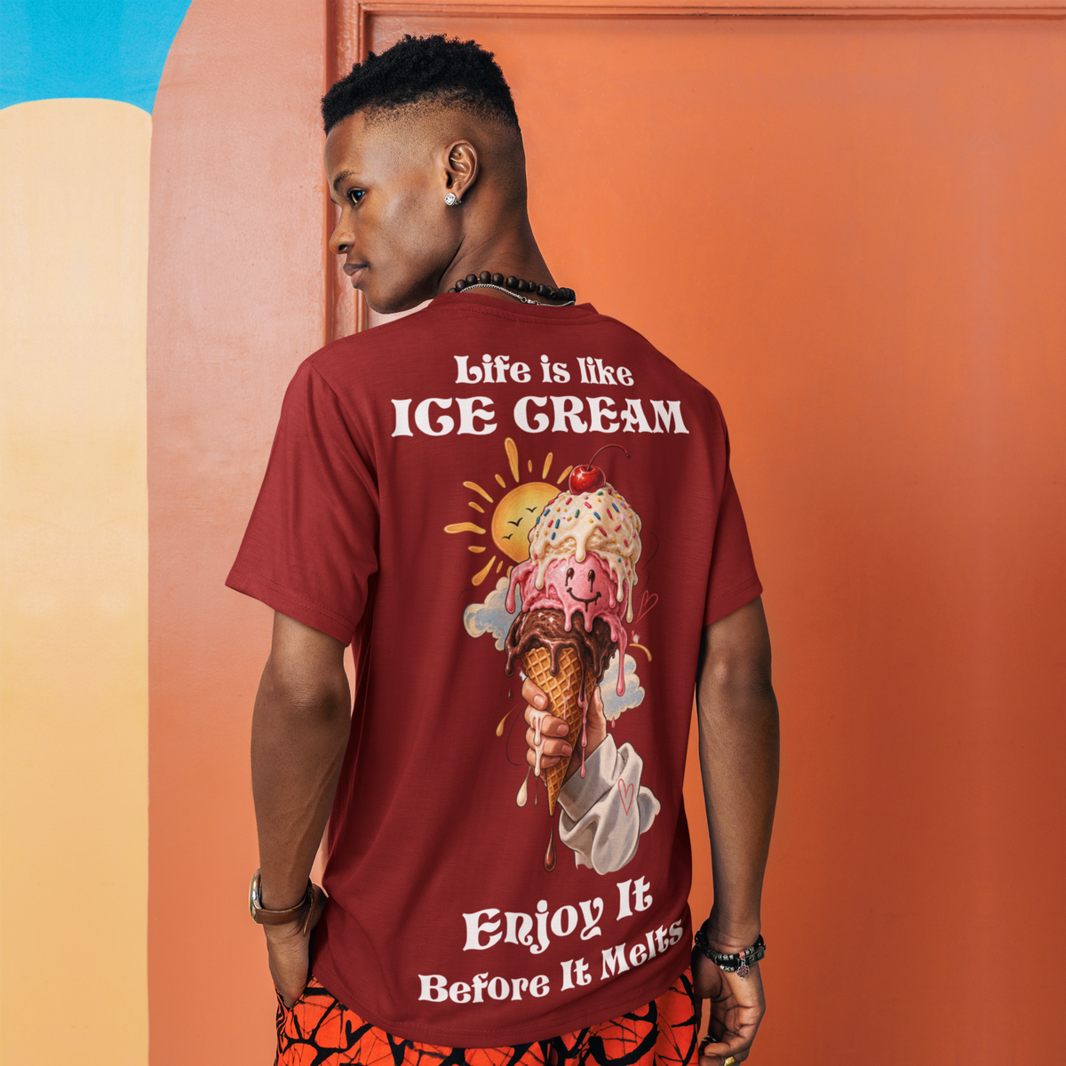 Life Is Like Ice Cream oversized graphic T-shirt with aesthetic back print by i make trends