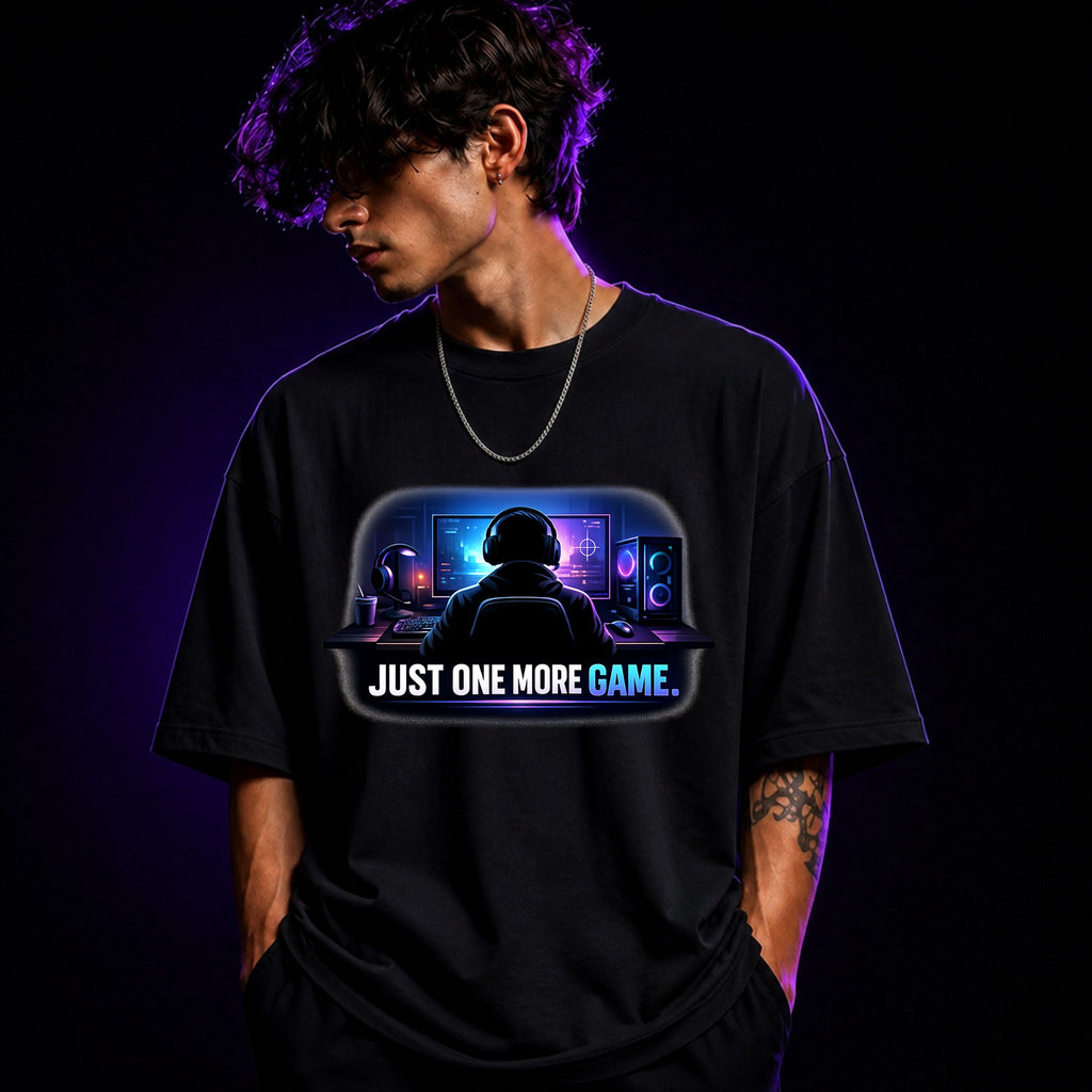 Just One More Game Oversized Gaming Graphic T-Shirt – Gamer Unisex Gamer Tee