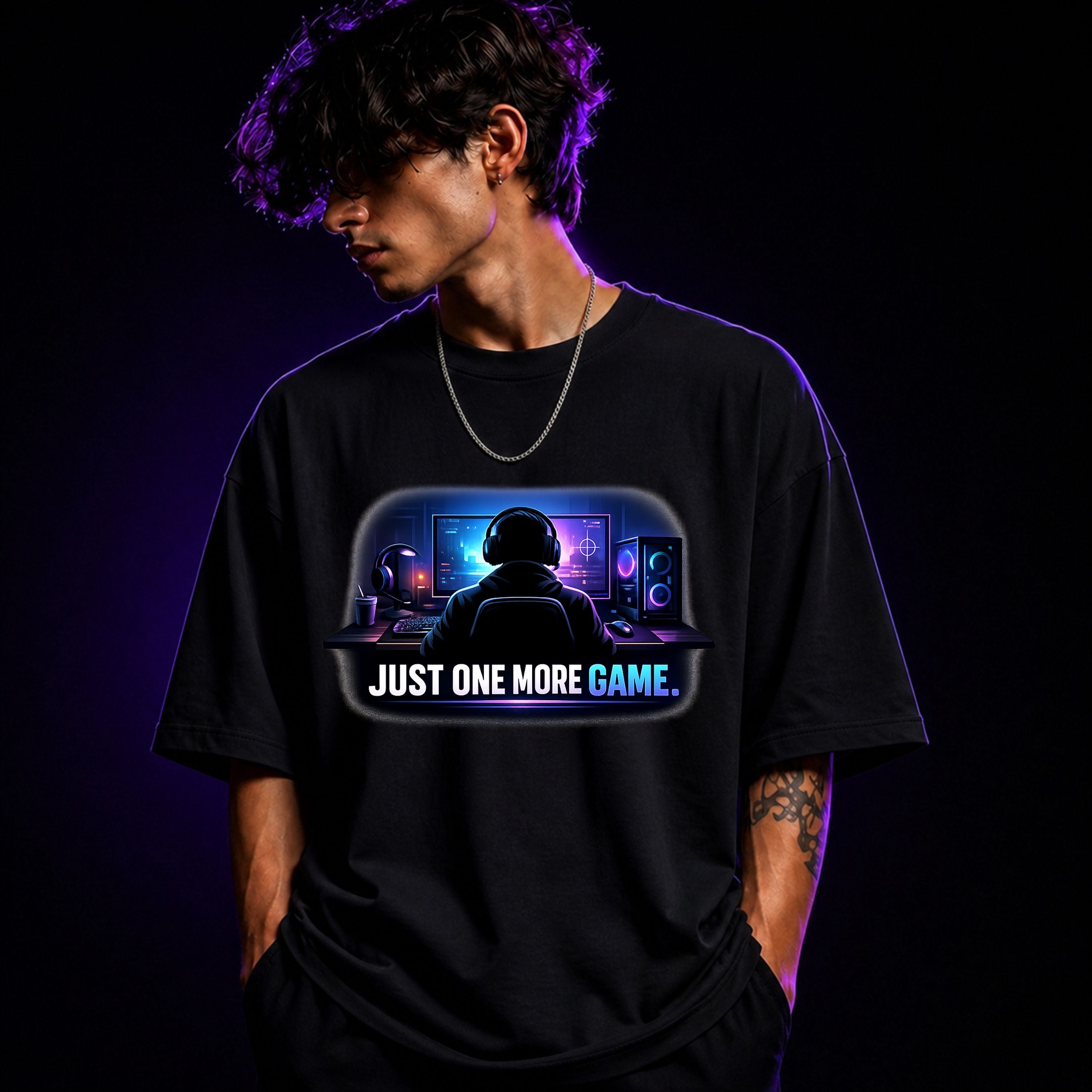 Just One More Game Oversized Gaming Graphic T-Shirt – Gamer Unisex Gamer Tee