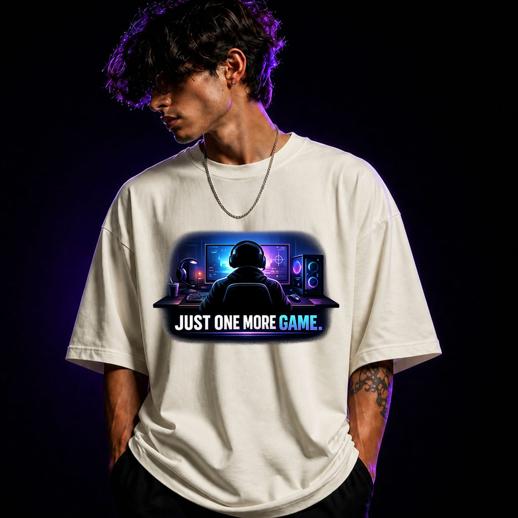 Just One More Game Oversized Gaming Graphic T-Shirt – Gamer Unisex Gamer Tee