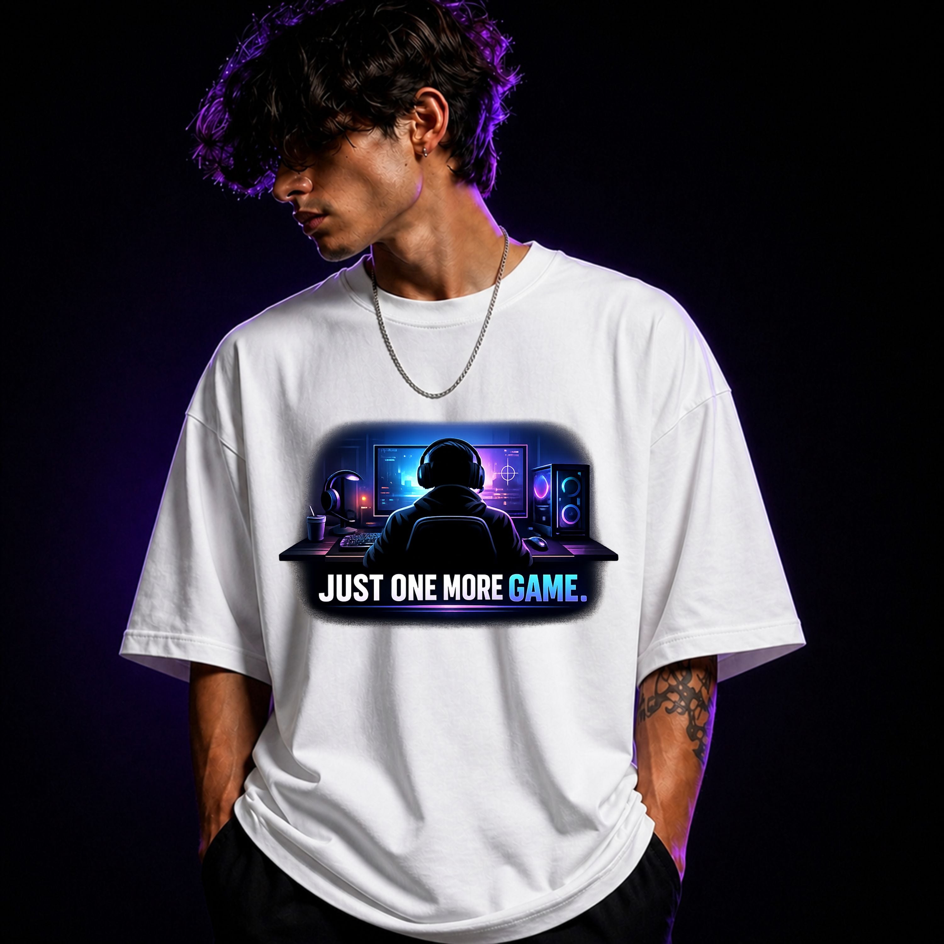 Just One More Game Oversized Gaming Graphic T-Shirt – Gamer Unisex Gamer Tee