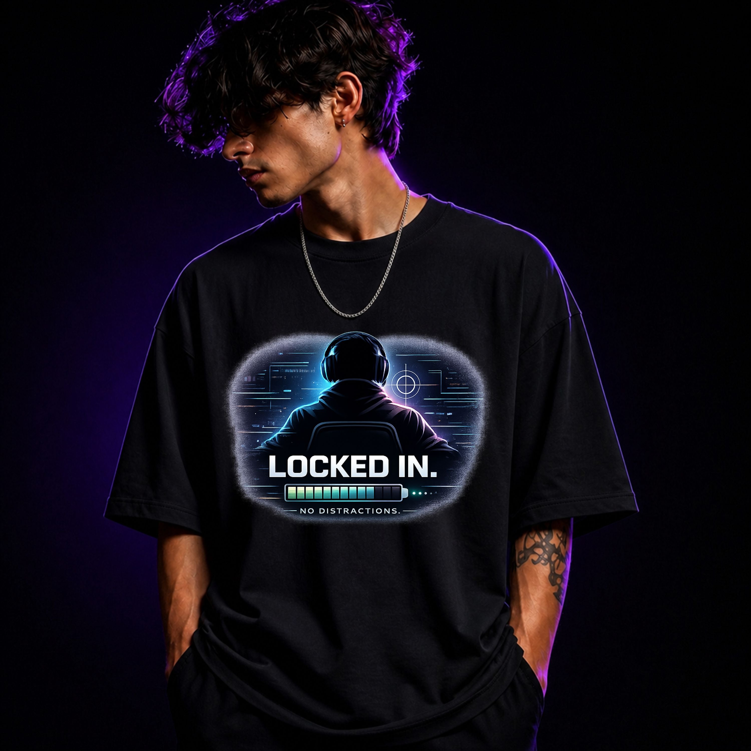 Locked In No Distractions Oversized Gaming Graphic T-Shirt – Unisex Gamer Tee