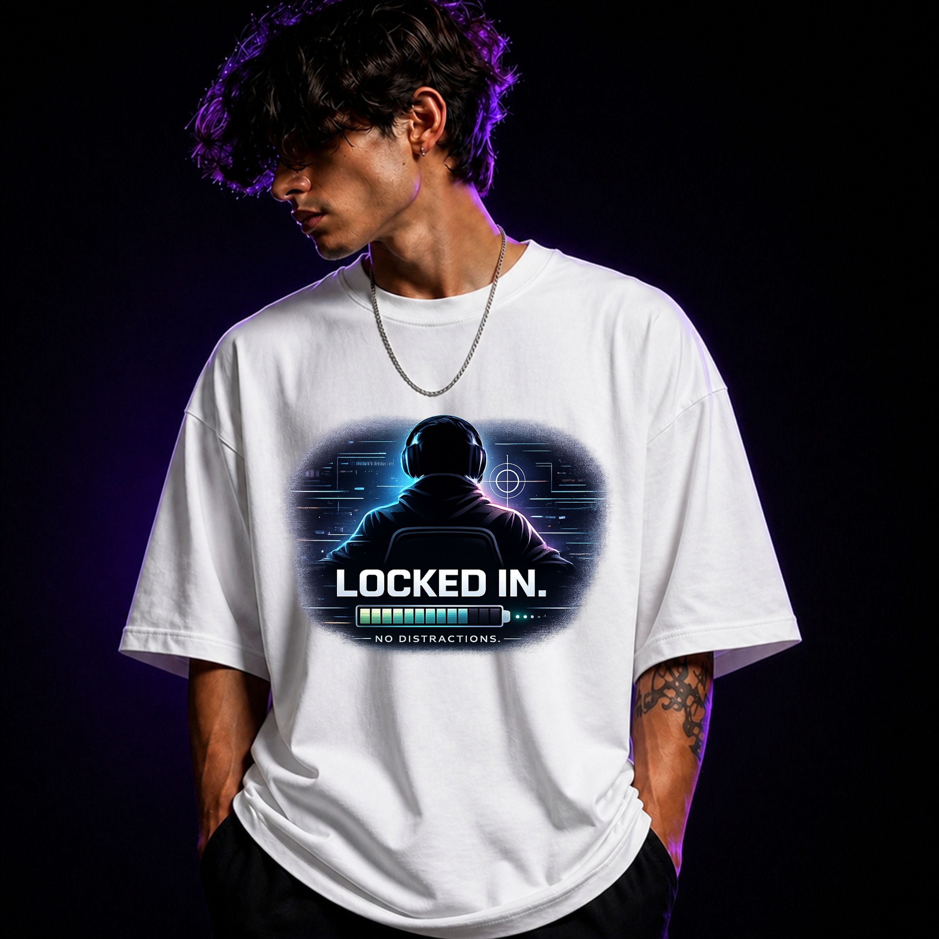 Locked In No Distractions Oversized Gaming Graphic T-Shirt – Unisex Gamer Tee
