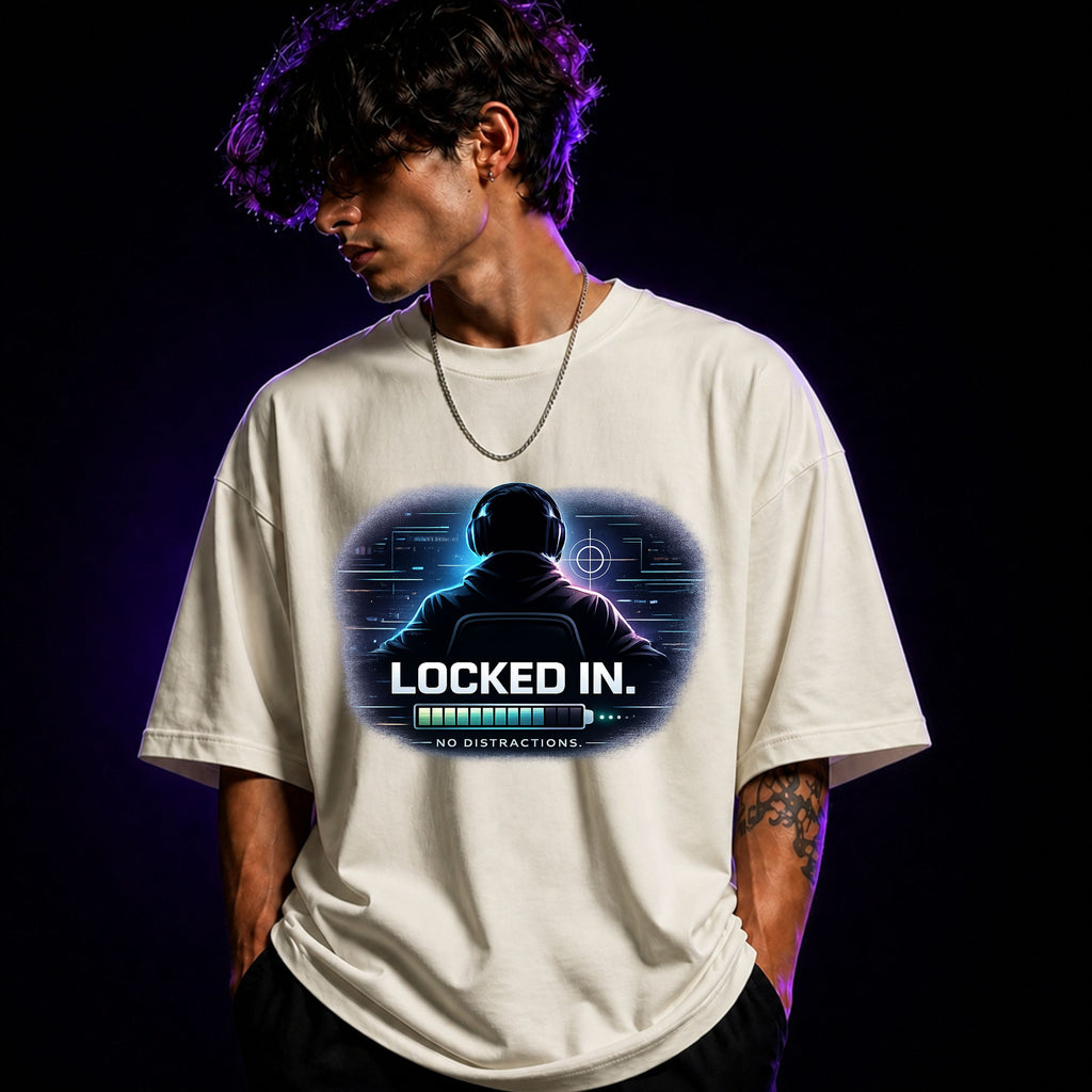 Locked In No Distractions Oversized Gaming Graphic T-Shirt – Unisex Gamer Tee