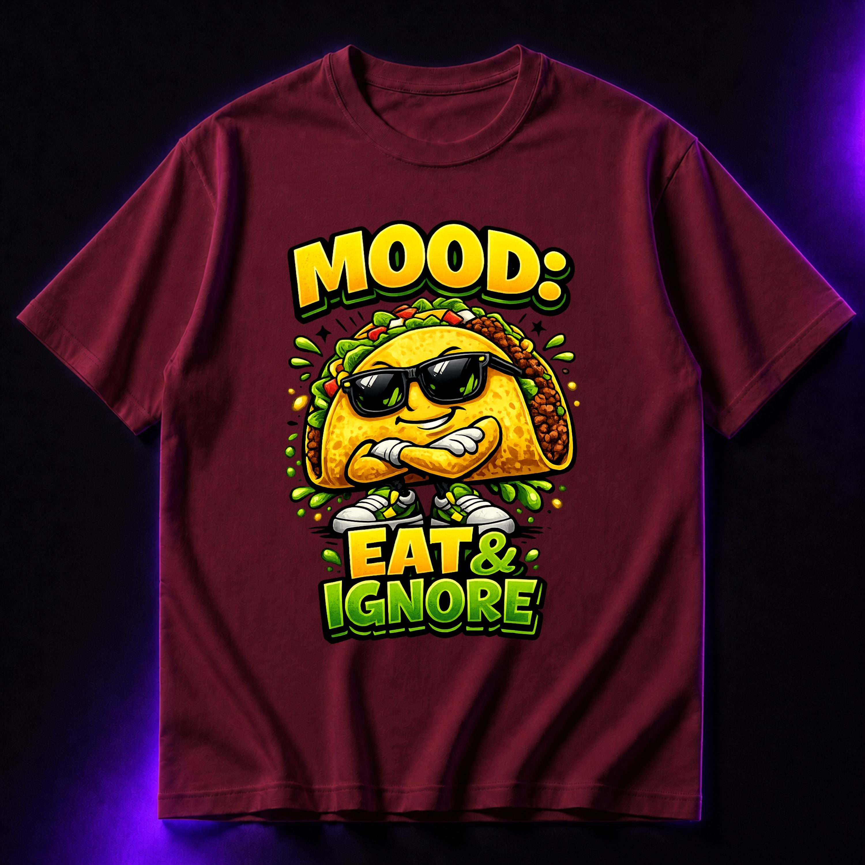 Mood: Eat & Ignore Oversized Graphic T-Shirt – Funny Foodie Unisex Terry Tee