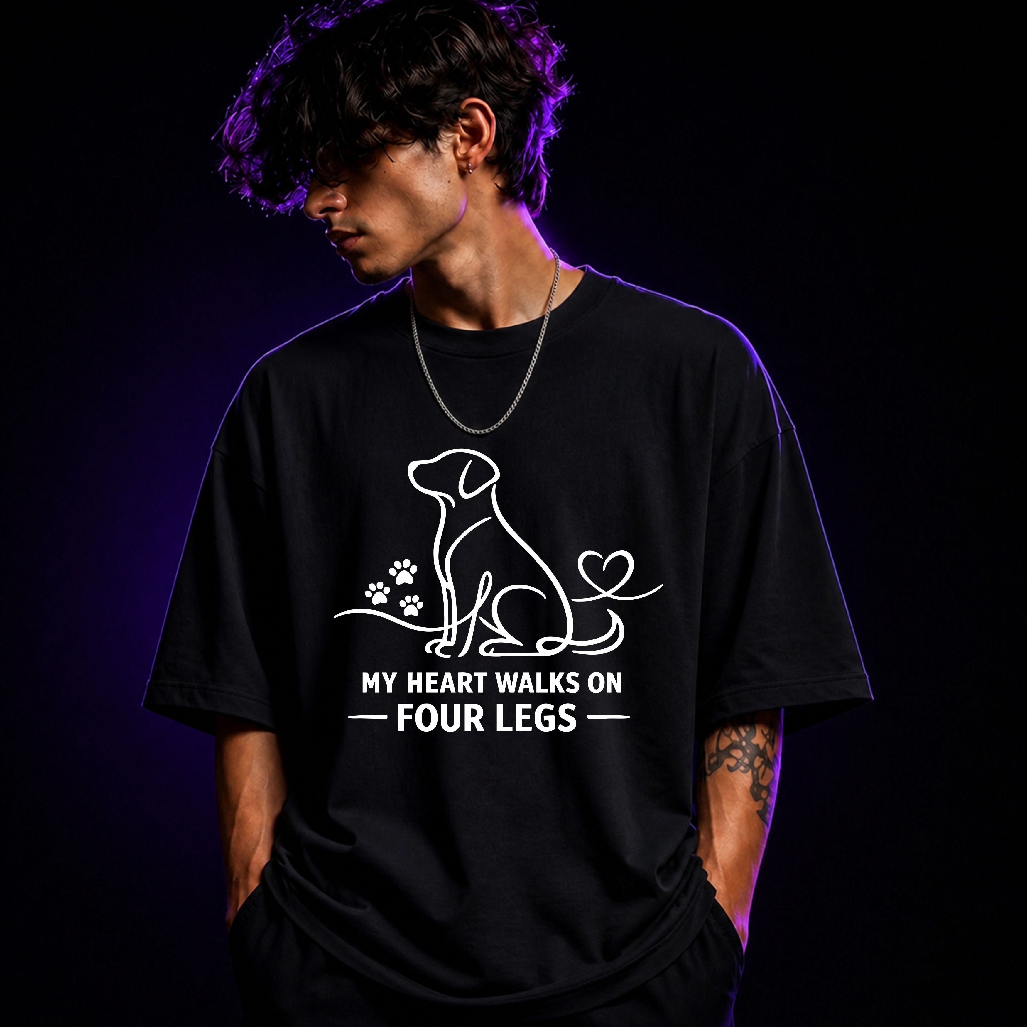 My Heart Walks On Four Legs Oversized Graphic T-Shirt – Dog Lover Unisex Tee ( New )