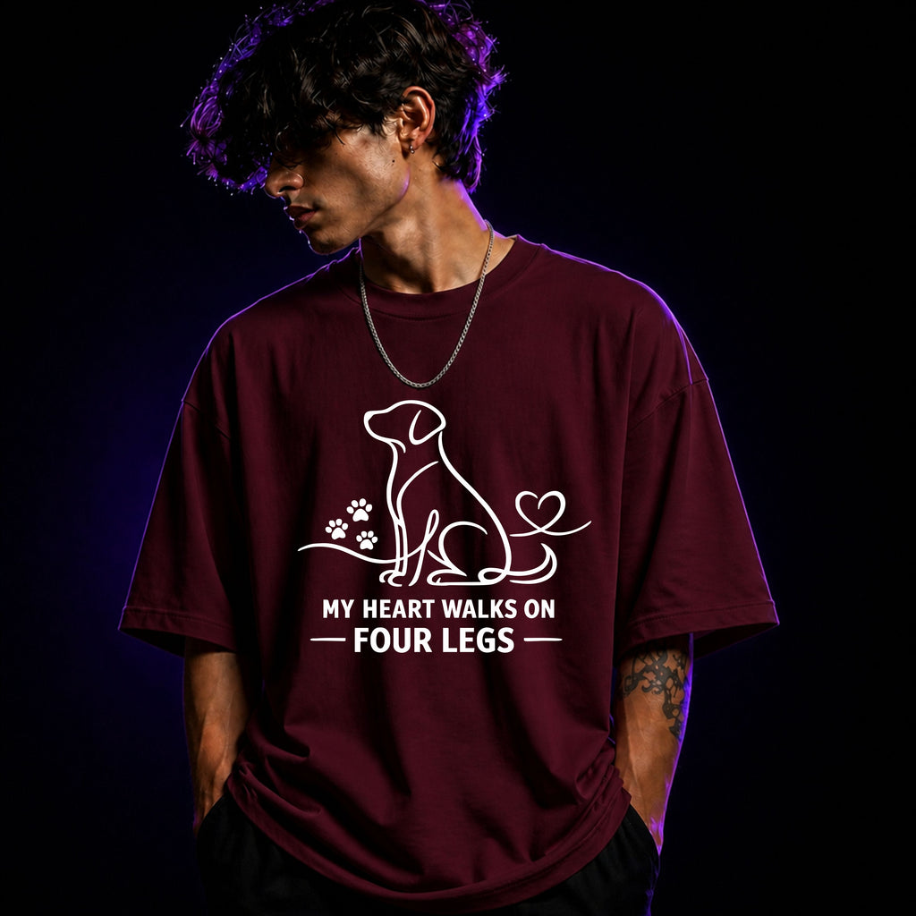 My Heart Walks On Four Legs Oversized Graphic T-Shirt – Dog Lover Unisex Tee ( New )