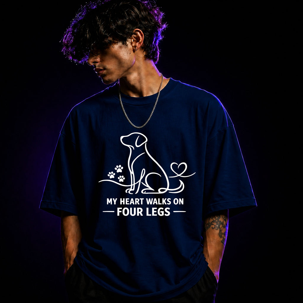 My Heart Walks On Four Legs Oversized Graphic T-Shirt – Dog Lover Unisex Tee ( New )