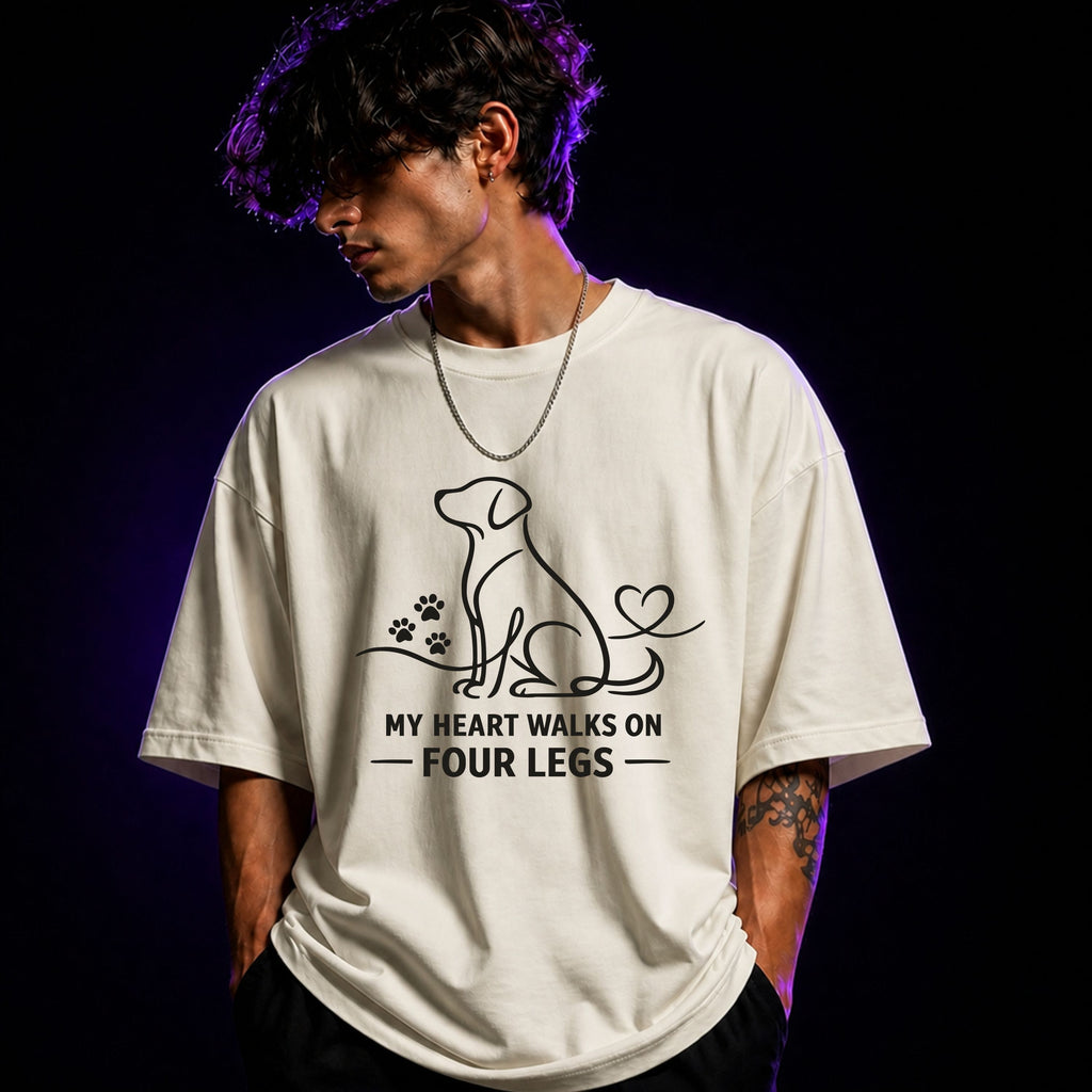 My Heart Walks On Four Legs Oversized Graphic T-Shirt – Dog Lover Unisex Tee