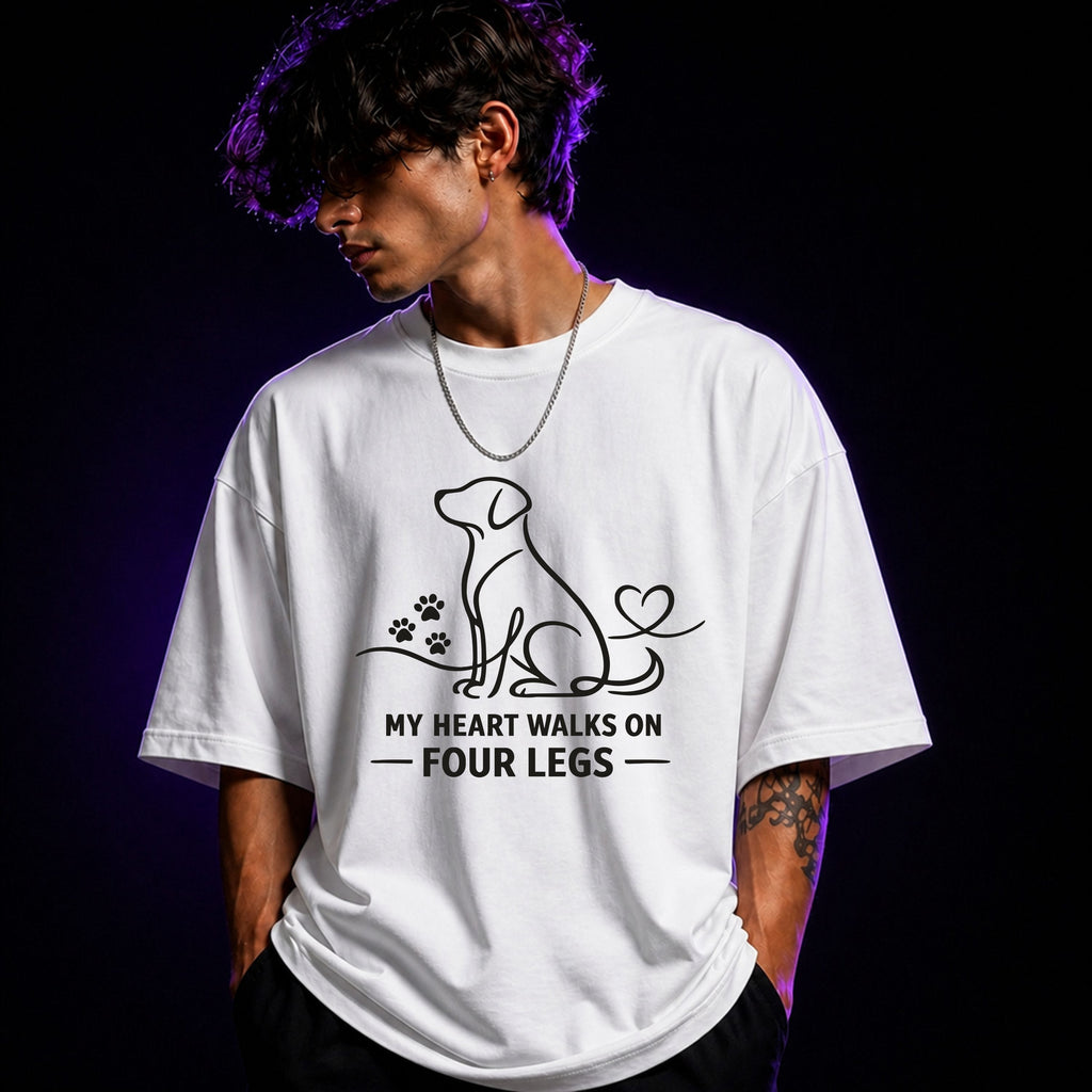 My Heart Walks On Four Legs Oversized Graphic T-Shirt – Dog Lover Unisex Tee