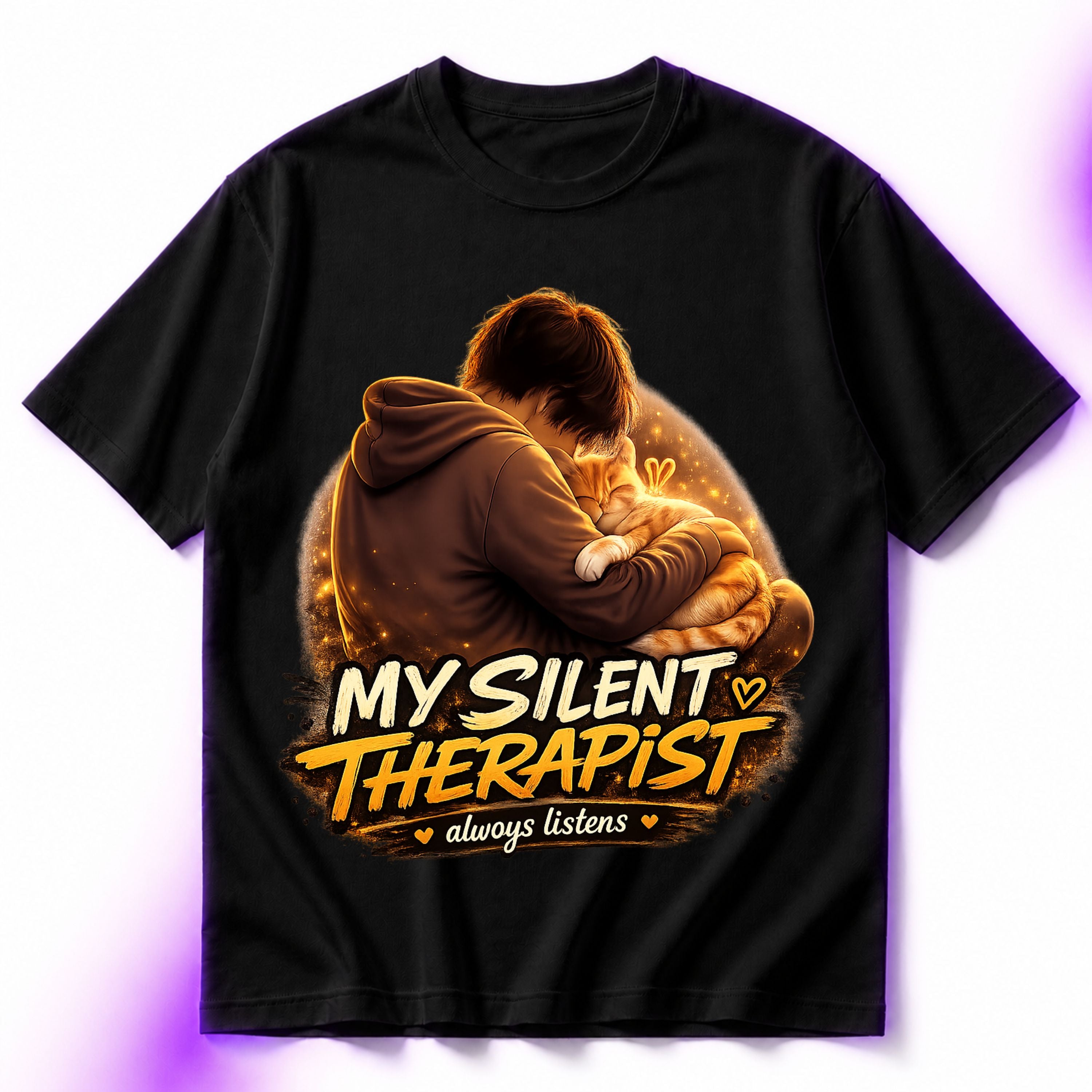 My Silent Therapist Always Listens Oversized Graphic T-Shirt – Cat Lover Unisex Tee