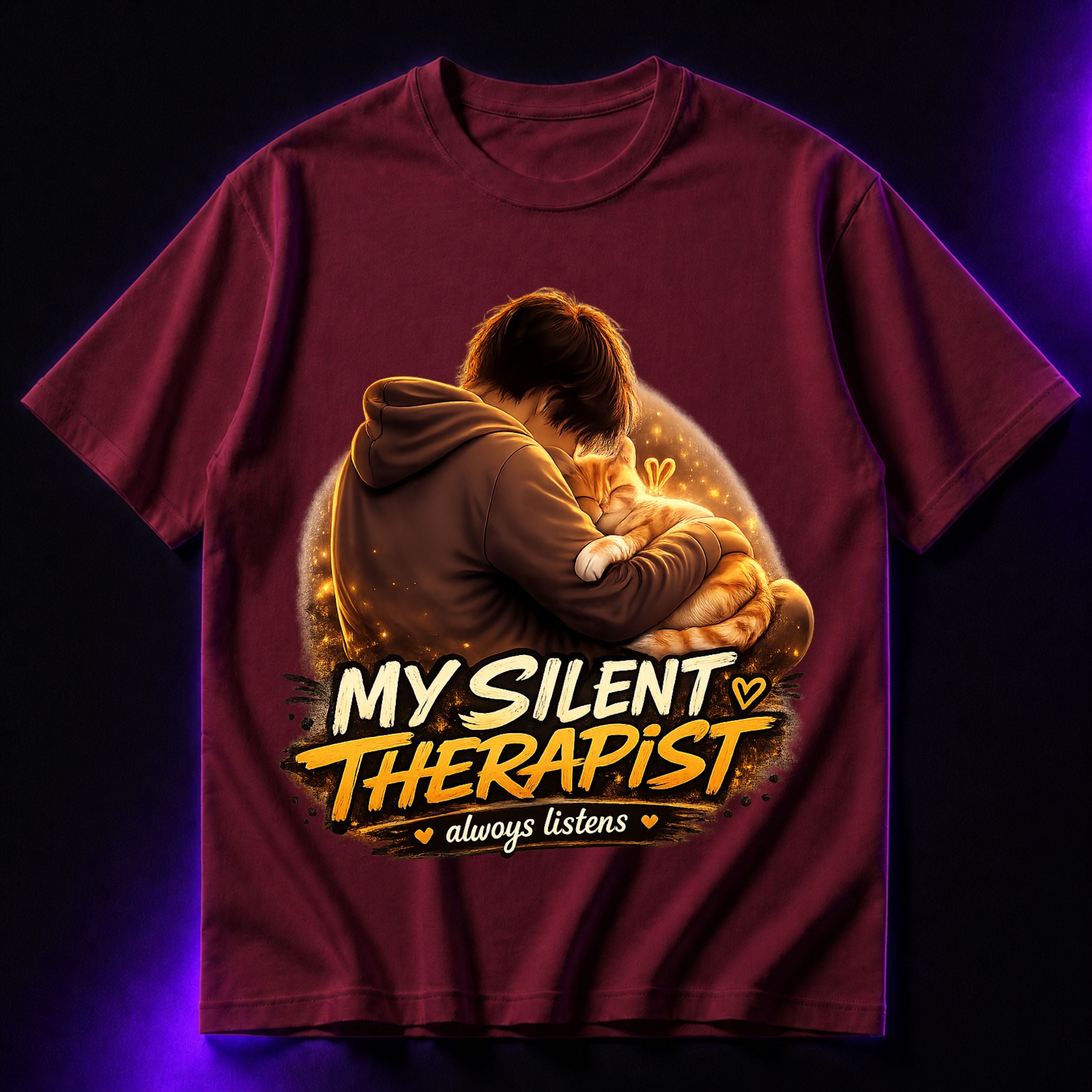 My Silent Therapist Always Listens Oversized Graphic T-Shirt – Cat Lover Unisex Tee