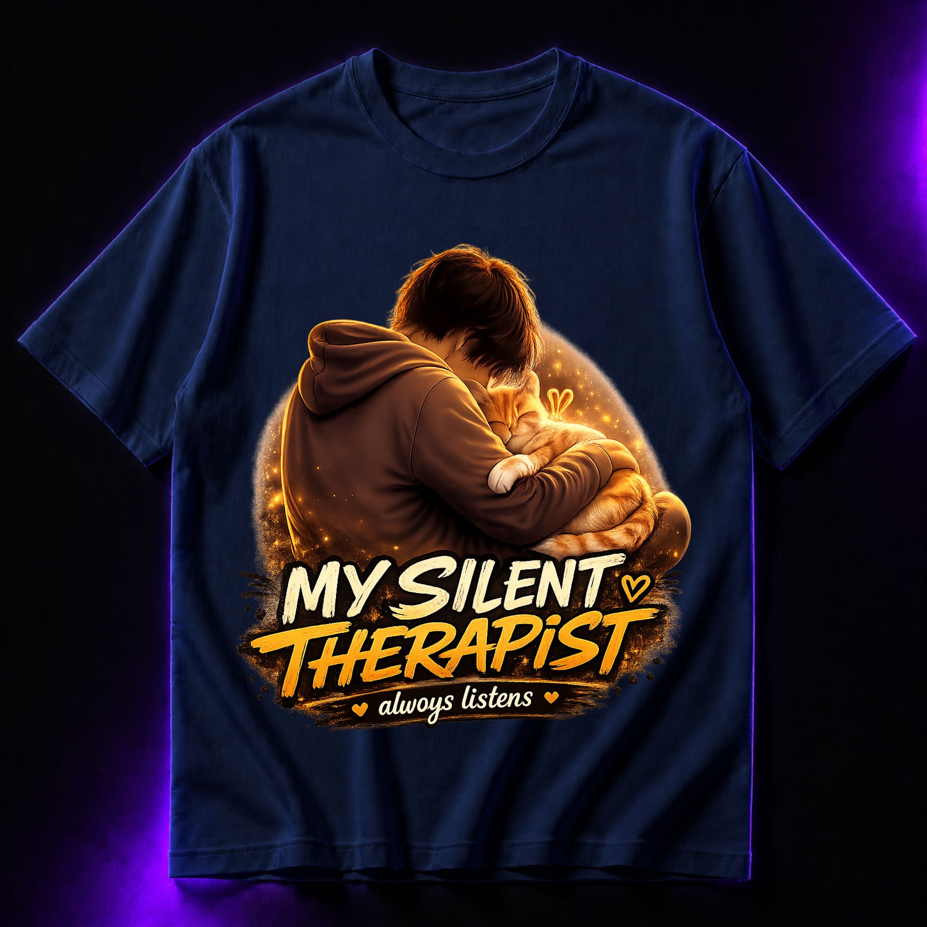 My Silent Therapist Always Listens Oversized Graphic T-Shirt – Cat Lover Unisex Tee