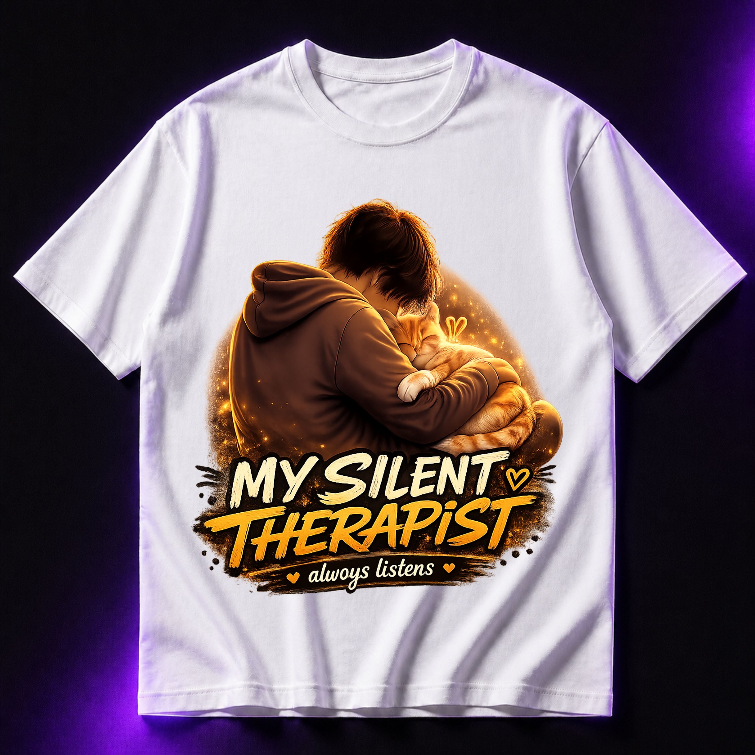 My Silent Therapist Always Listens Oversized Graphic T-Shirt – Cat Lover Unisex Tee