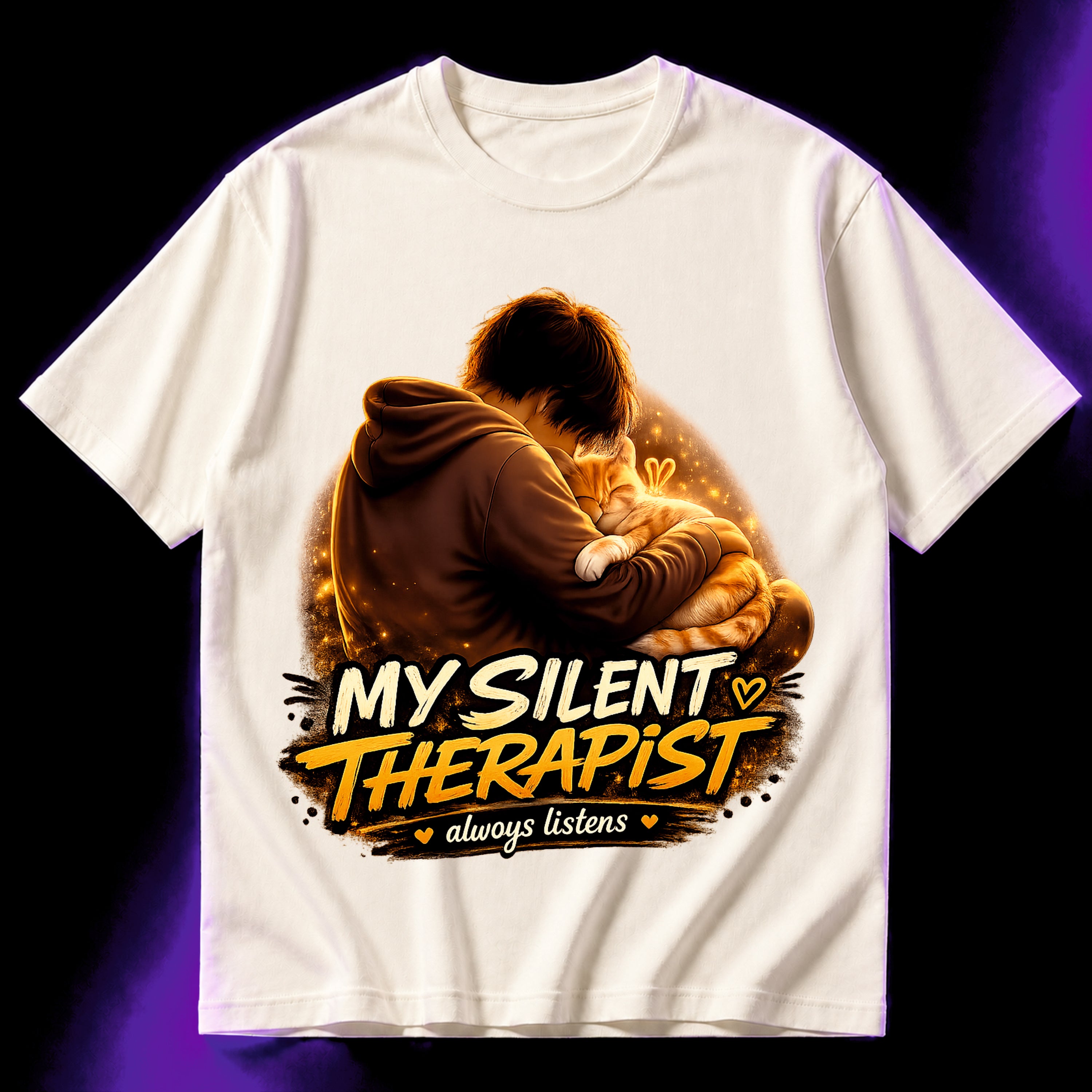 My Silent Therapist Always Listens Oversized Graphic T-Shirt – Cat Lover Unisex Tee