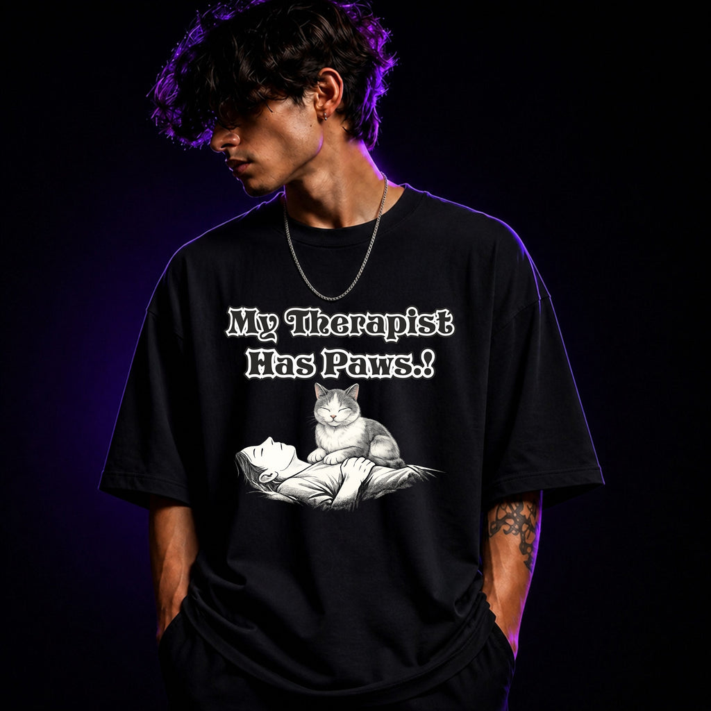 My Therapist Has Paws Oversized Graphic T-Shirt – Caring Pet Lover Unisex Tee