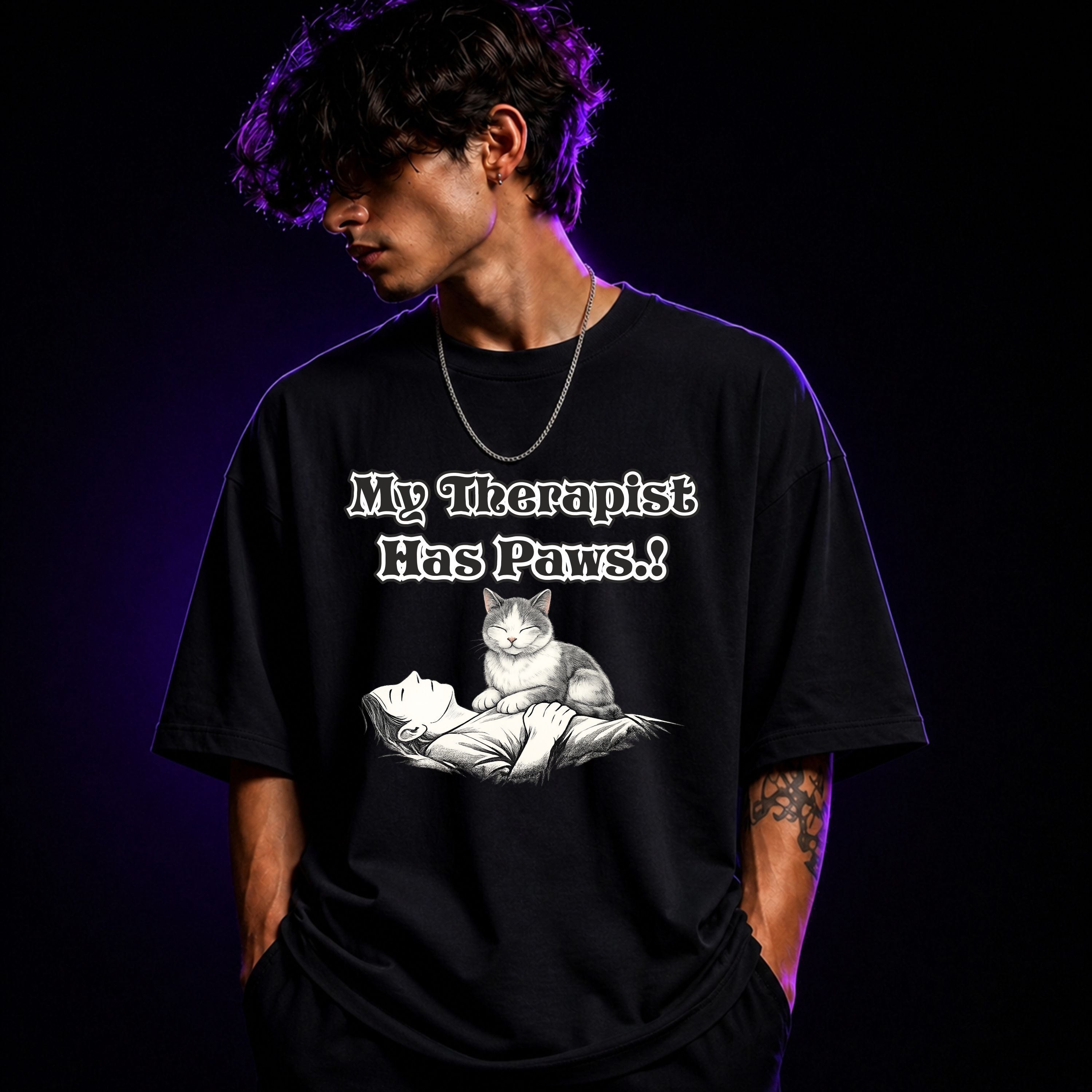 My Therapist Has Paws Oversized Graphic T-Shirt – Caring Pet Lover Unisex Tee